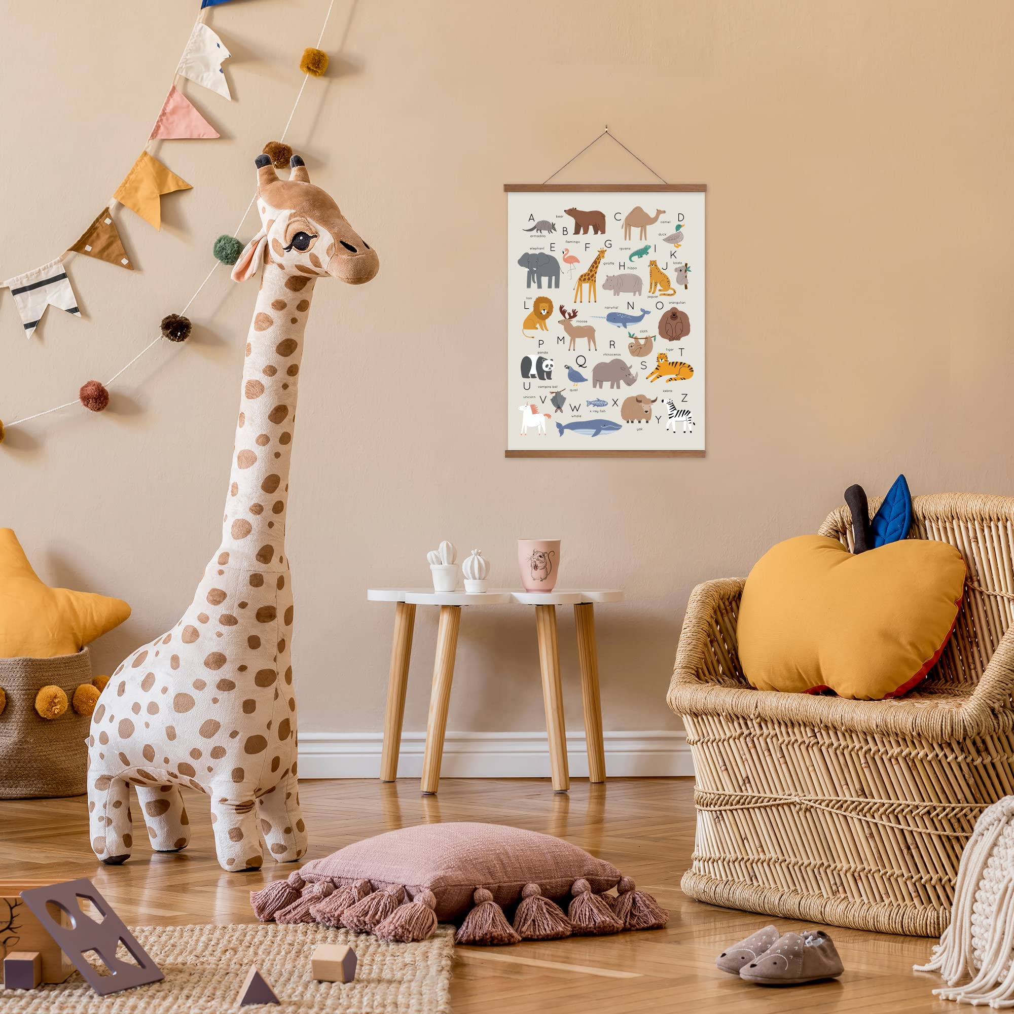 Lenny'S World Animal Alphabet Poster On Linen Canvas With Teak Wooden Poster Hanger (Abc Animals) Durable Ready To Hang Learning