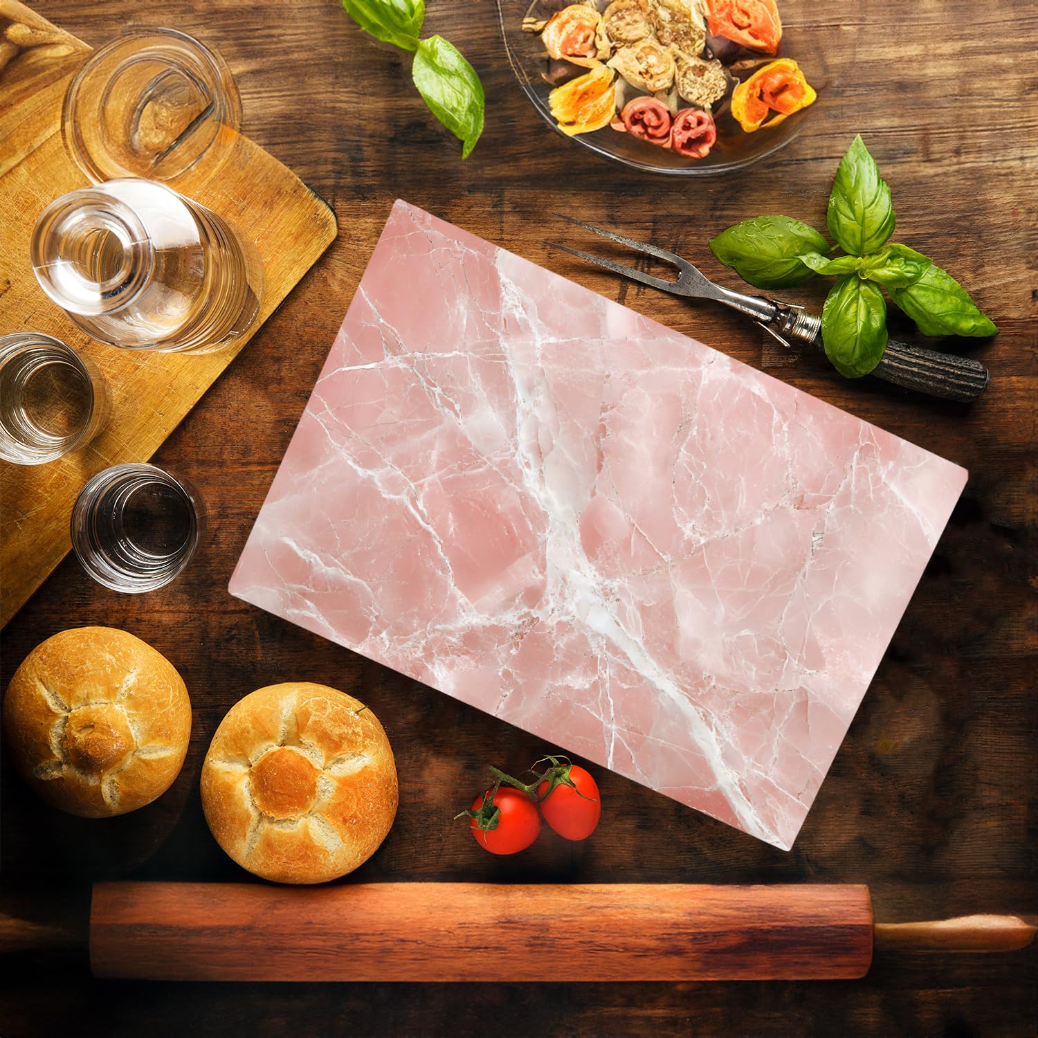 White Pink Rose Quartz Agate Marble Kitchen Glass Cutting Board Ocean Decorative Gift Marbled Granite Stone Rock Gift For Her Mo