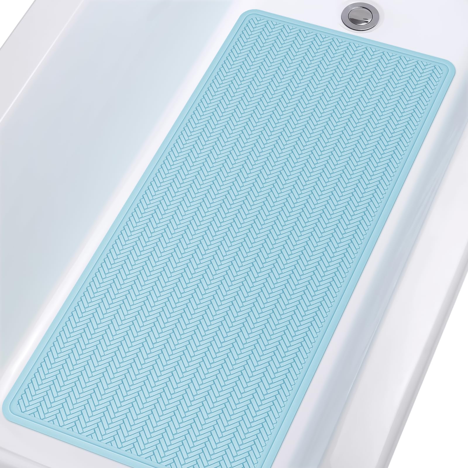 Non Slip Bathtub Mat,Rubber Baby Bath Tub Shower Mat With Strong Suction Cups (Lake Blue)