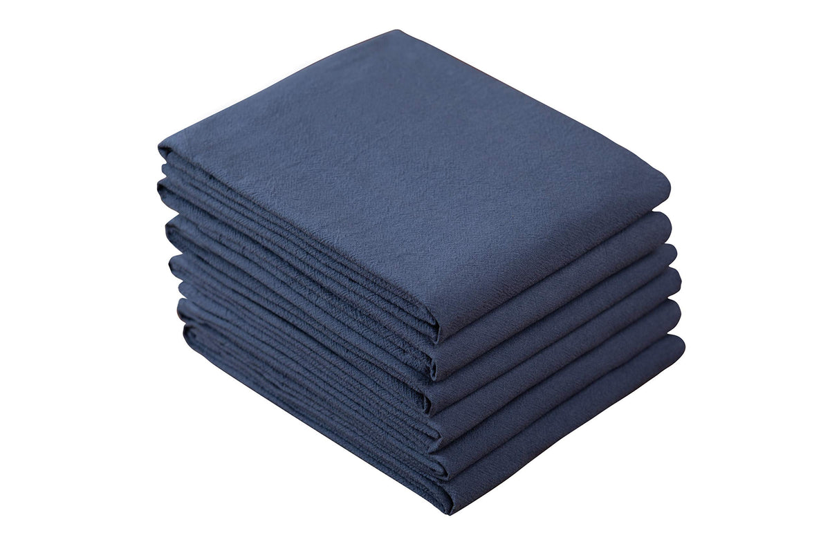 Sticky Toffee Flour Sack Kitchen Towels 100% Cotton Blue, Set Of 6, Crinkle Finish Tea Towels, Low Lint And Absorbent Dish Towel