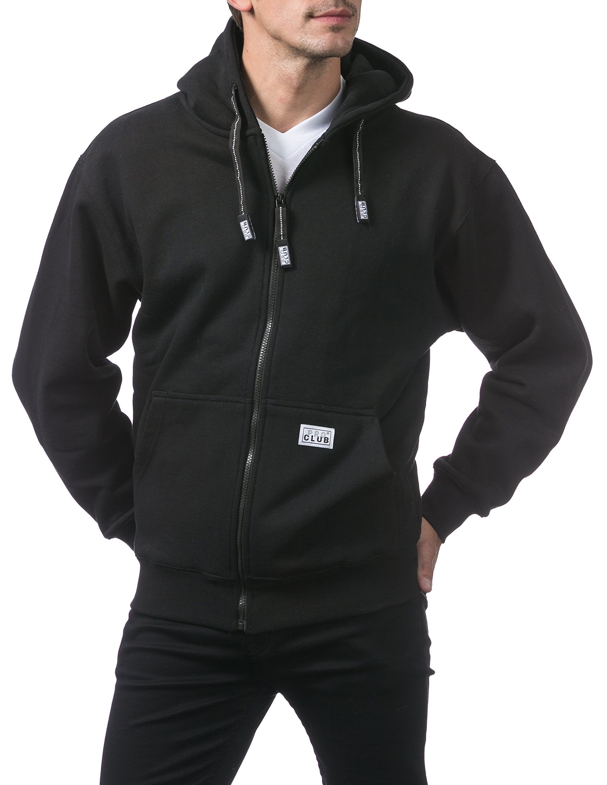 Pro Club Mens Heavyweight Full Zip Fleece Hoodie, Black, Large