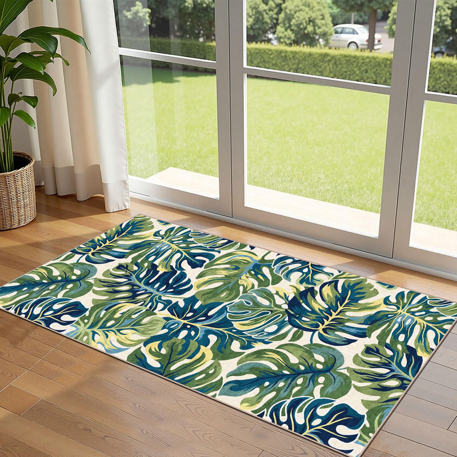 Othilic Front Door Mat Indoor Entrance - 2x4.3 Ft Spring Washable Layered Doormat Outdoor Entrance Porch Rug Non-Slip Botanical 