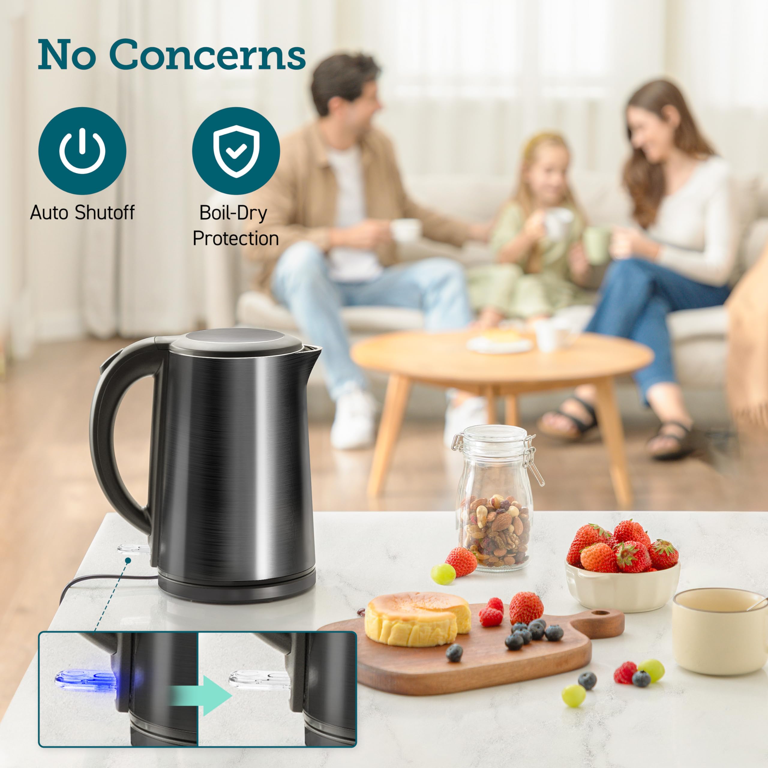 Cosori Electric Kettle, Cool-Touch Double Wall Stainless Steel Insulated, Automatic Shut Off & Boil-Dry Protection, Durable Tea
