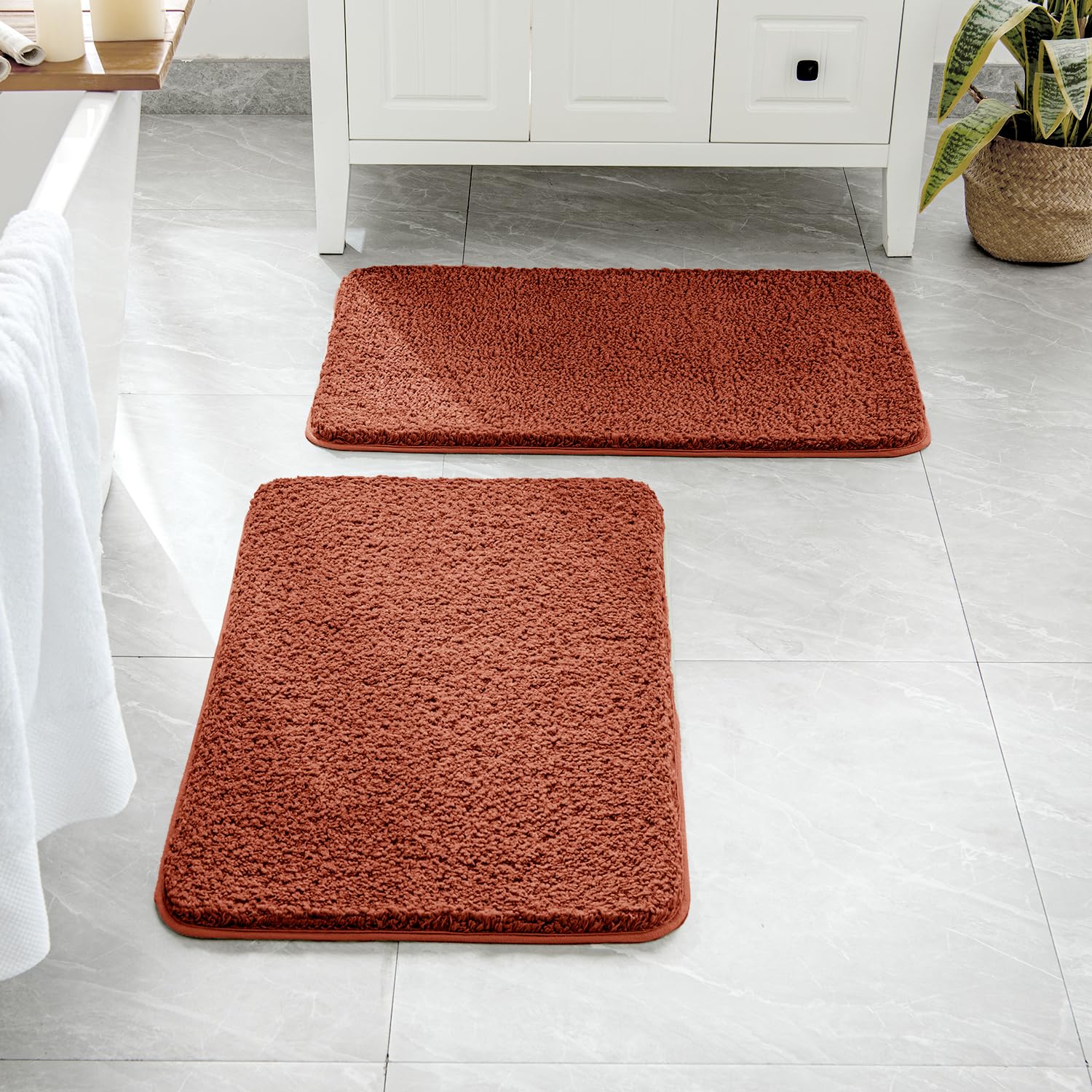 Miulee Fall Rust Set Of 2 Non Slip Shaggy Bathroom Rugs Extra Thick Soft Bath Mats Plush Microfiber Absorbent Water For Tub Show