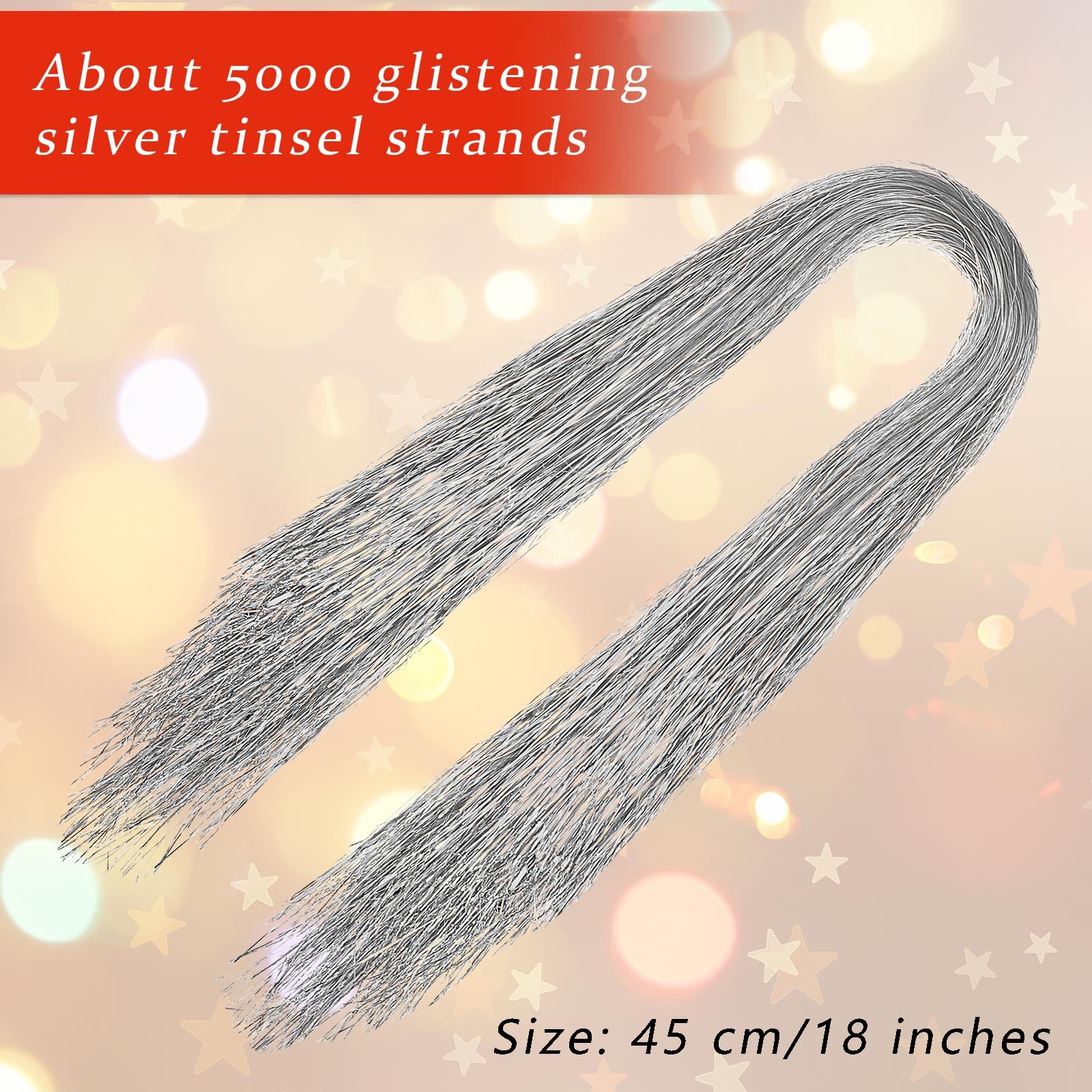 WILLBOND 5000 Strands Silver Christmas Icicle Tinsel Strands for Christmas Tree Decor 18 Inches Foil Fringe Curtain Xmas Icicle