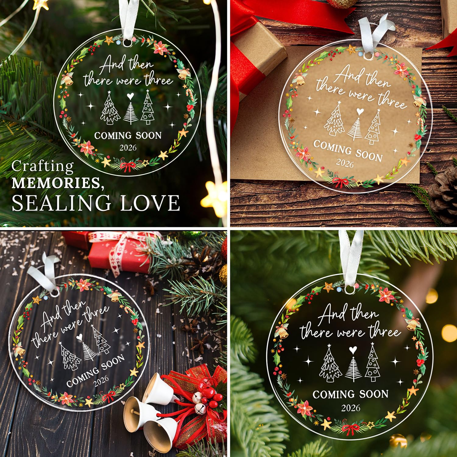 HEXMOZ Family of Three Christmas Ornaments 2025 - New Mom and Dad Gifts First Time 2025 - and Then There were Three Ornament, Ba