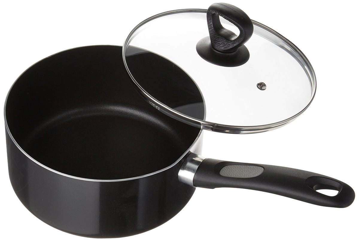 Mirro A7972484 Get A Grip Aluminum Nonstick 3-Quart Saucepan With Glass Lid Cover Cookware, Black