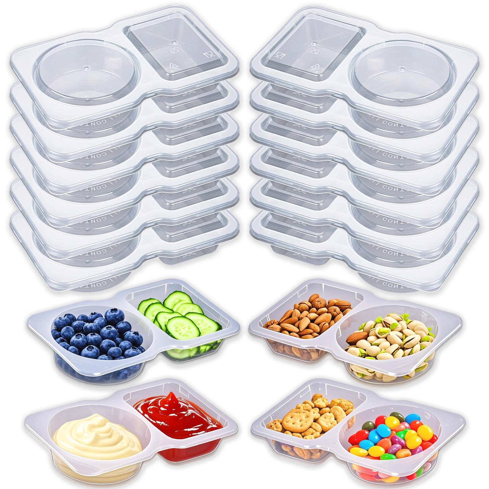 BADBLUE 11 Sets Reusable Snack Containers with Lids, Double Compartment Condiment Containers, Small Sauce Dipping Containers, Gr