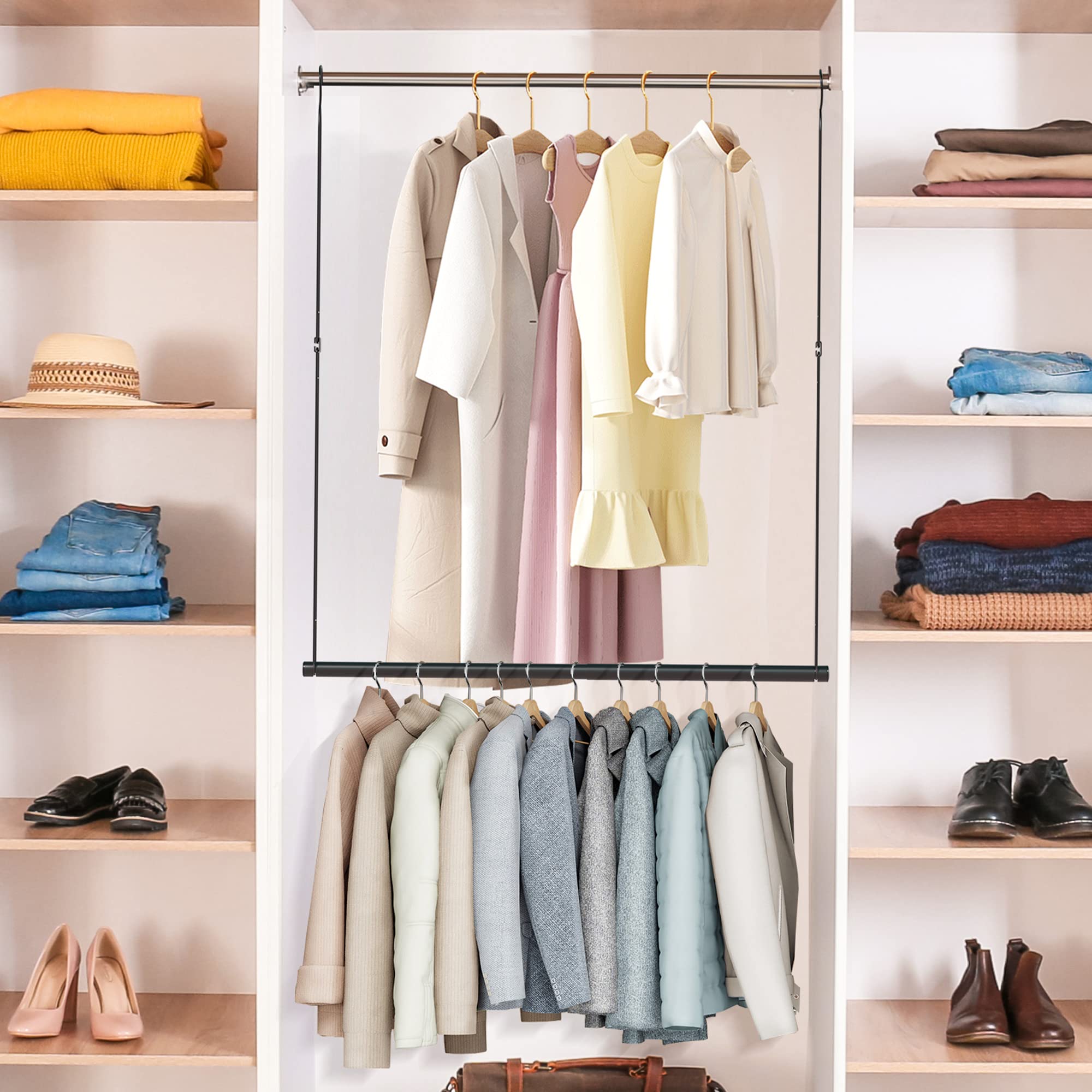 Sto Sto 1 Pack Closet Hanging Rod, Length And Height Adjustable Closet Rod, Space-Saving Closet Extender Hanging Bar For Hanging
