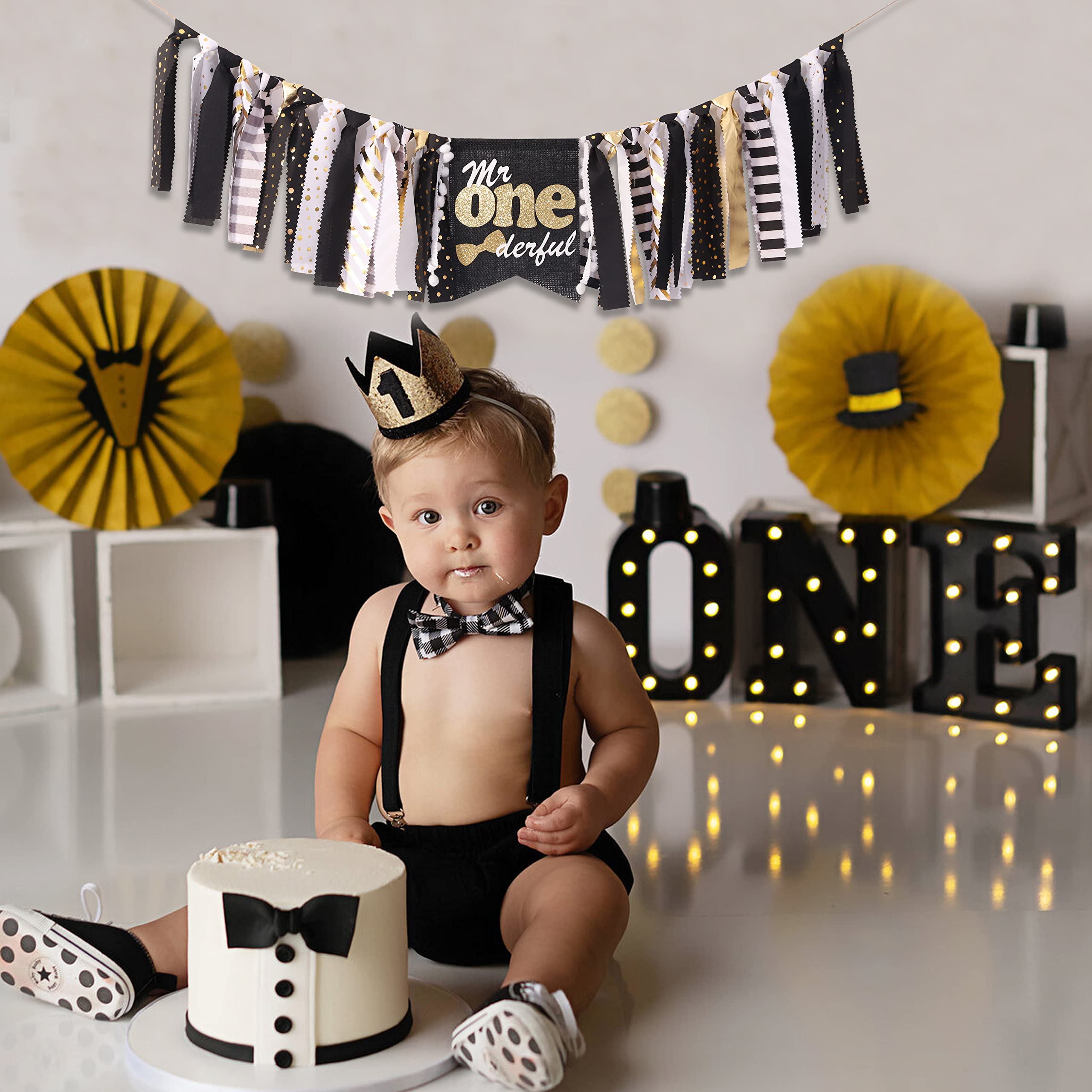 Waouh Mr Onederful High Chair Banner - First/1St Birthday Decoration For Boy,Theme Garland For Birthday Party,Photo Booth Props