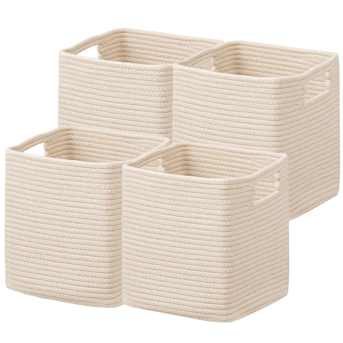 Ubbcare Set Of 4 Storage Basket-11 X 10.5 X 10.5 In, Cotton Rope Basket For Shelves, Toys, Book, Cube Storage Bins With Handles,