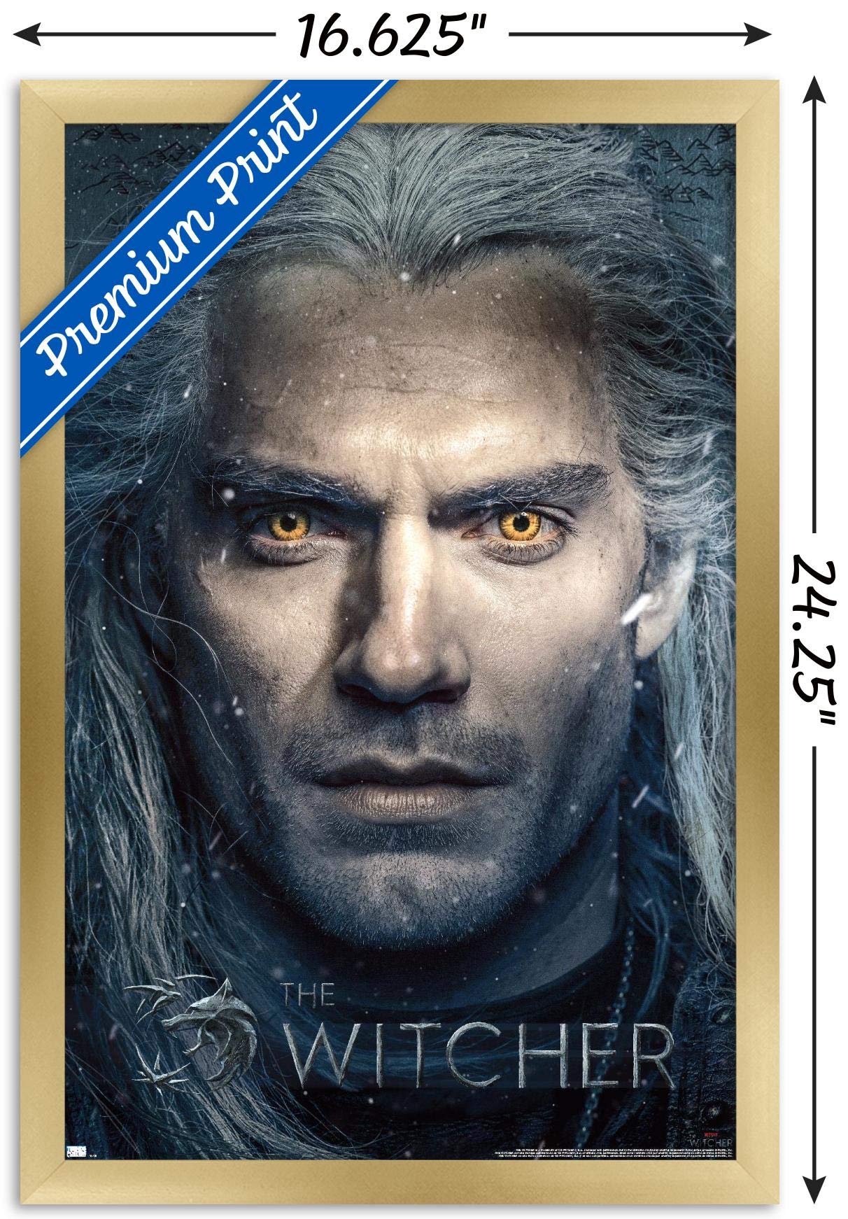 Trends International Netflix The Witcher - Closeup Wall Poster, 14.725'' X 22.375'', Gold Framed Version