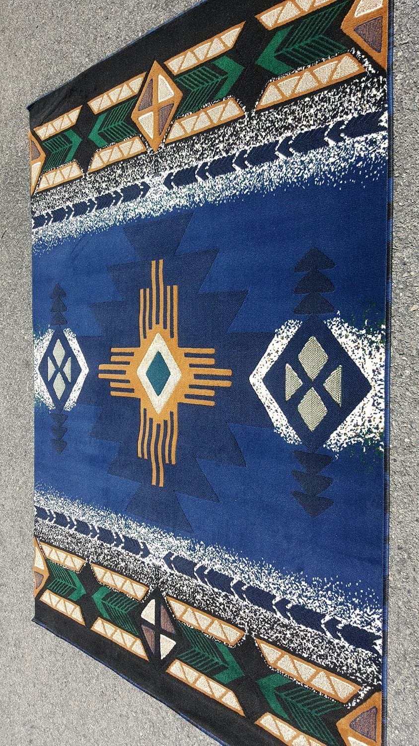 YHSF South West Native American Area Rug C318 (Navy Blue, 5 Feet x 7 Feet)