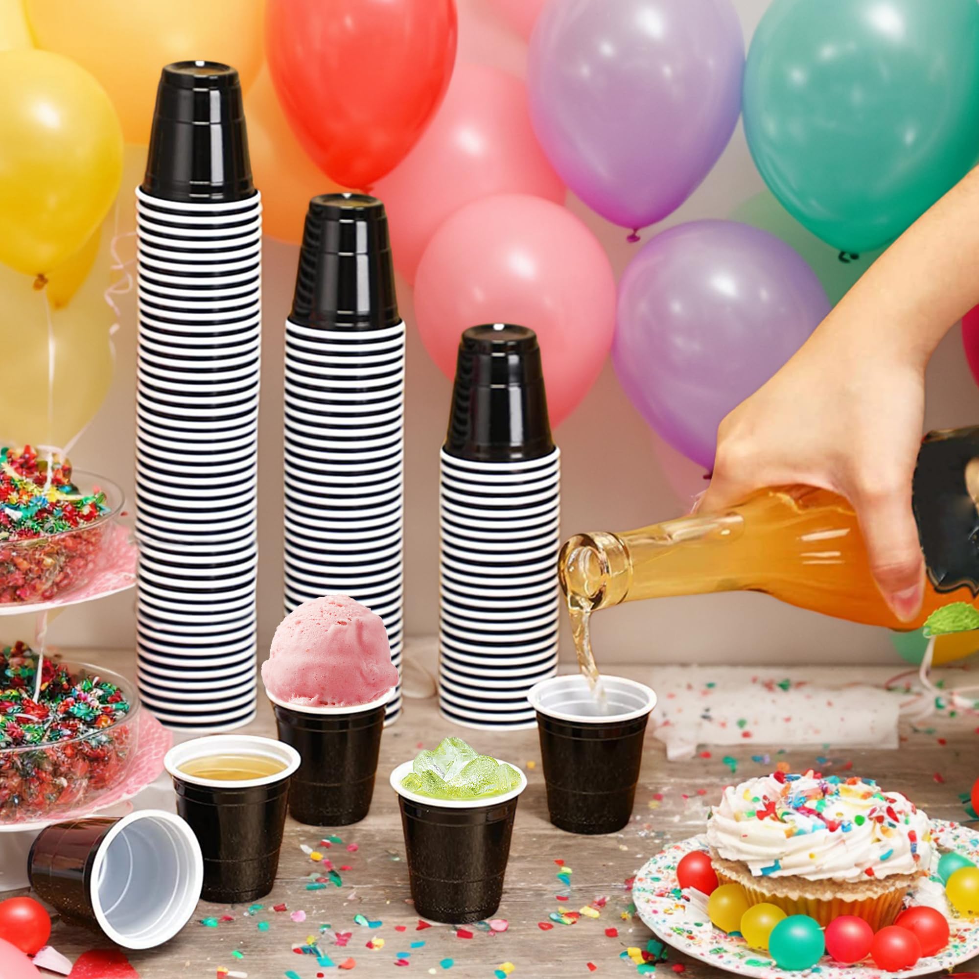 Tosparty 120Pcs 2Oz Valentine'S Day Plastic Shot Cups Mini Black Party Cups Small Plastic Cups Black Party Cups Tasting Samples