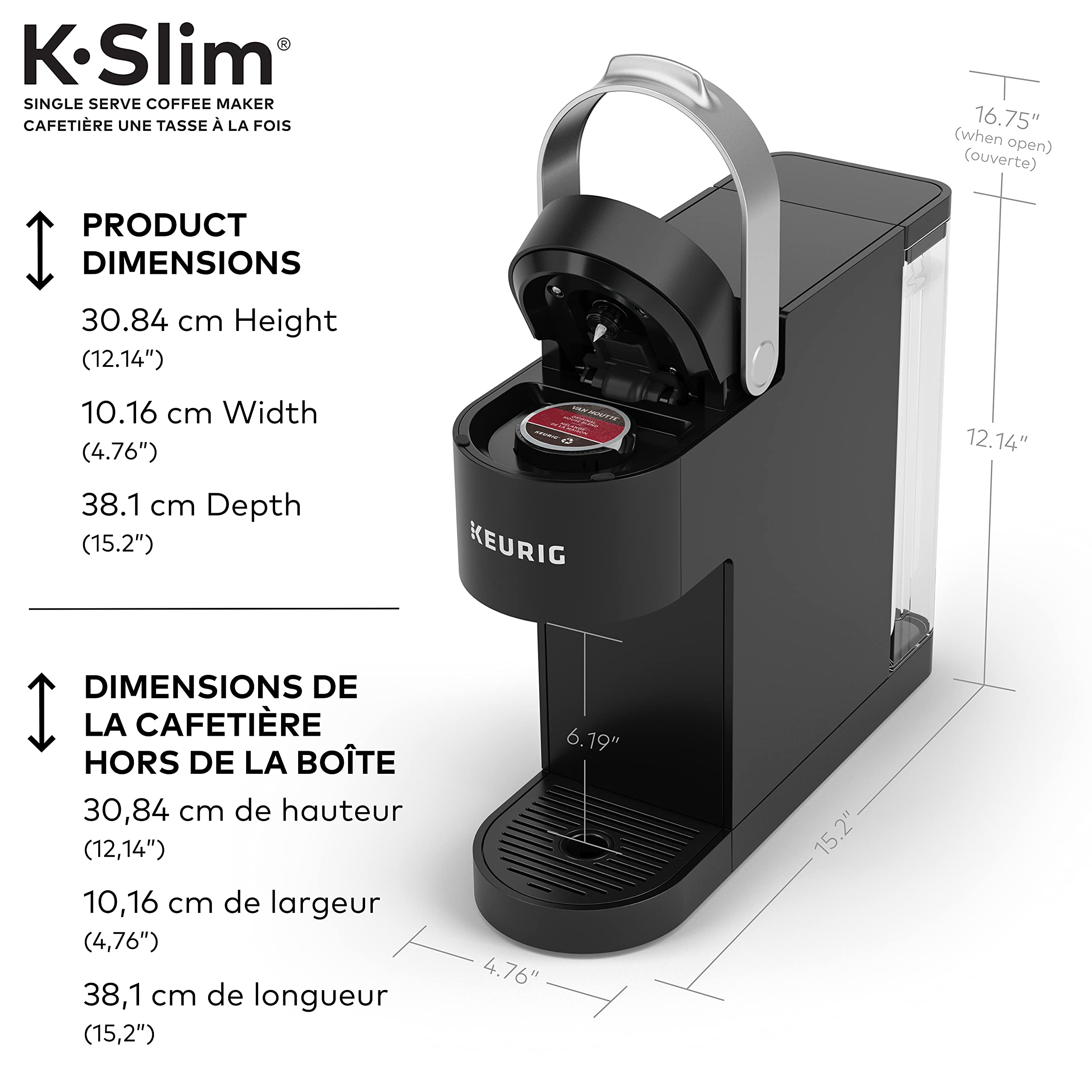 Keurig K-Slim Single Serve Coffee Maker - Black, Compact 18.625"x7"x14.875" Design, Model 062151515161