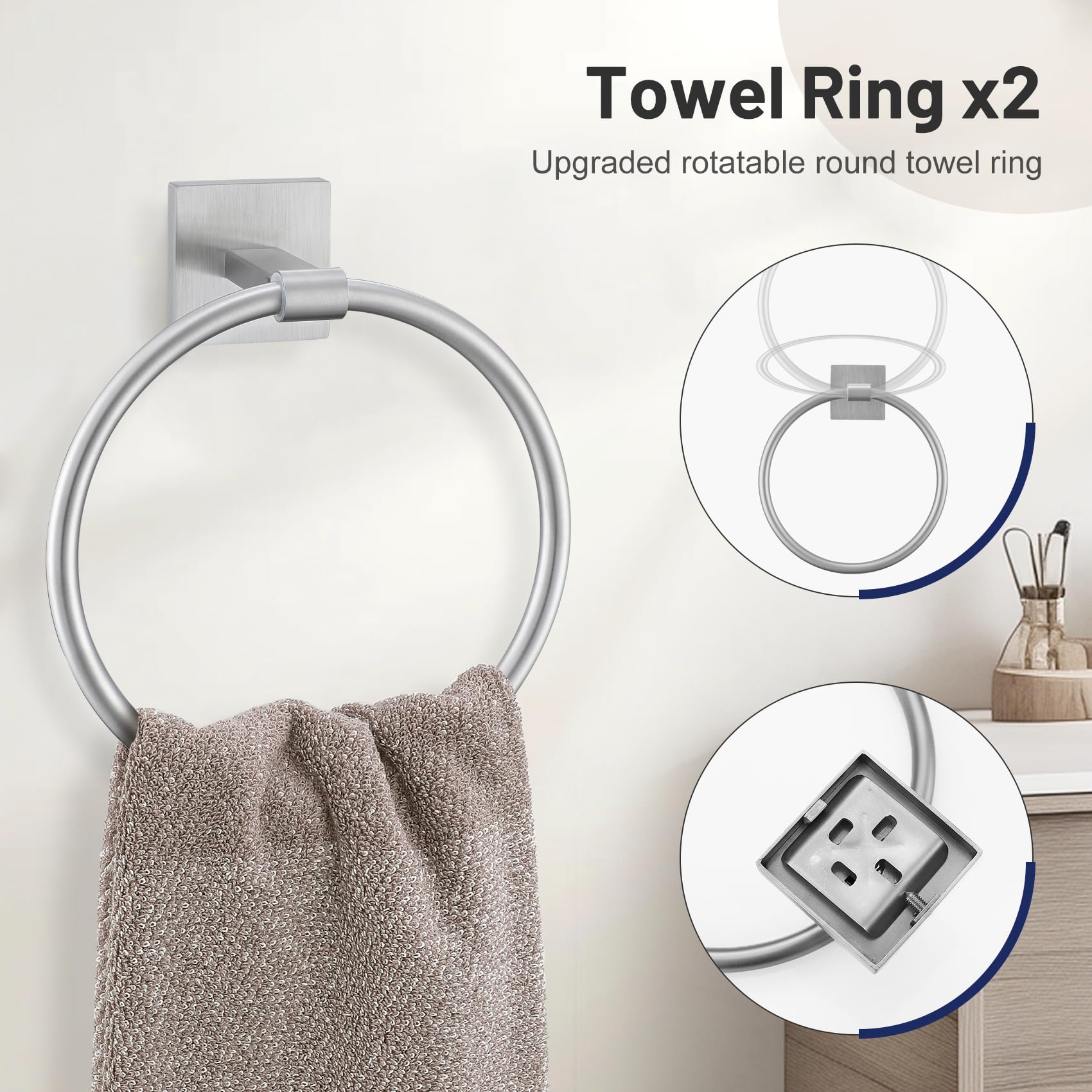 10 Pieces Bathroom Hardware Set Brushed Nickel Towel Bar Set Includes 23.6    Towel Bar, Towel Ring Holder, Toilet Paper Holder