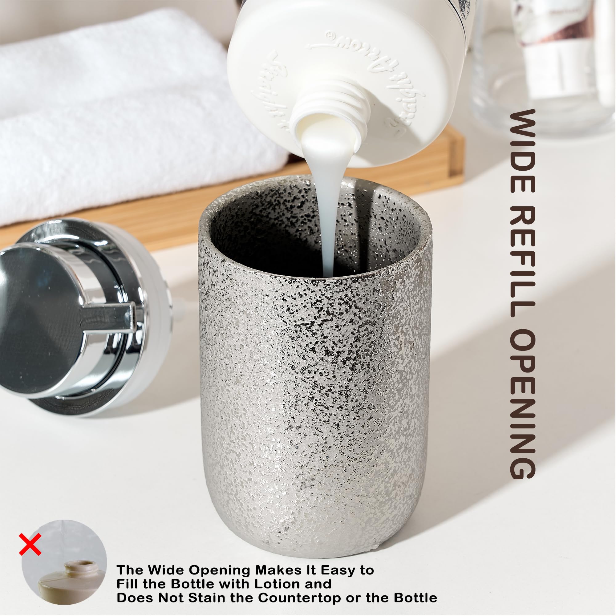 Girlufo Foaming Soap Dispenser,Ceramic Foam Soap Dispenser With Soap Pump,12Oz Foaming Hand Soap Dispenser For Countertop,Silver