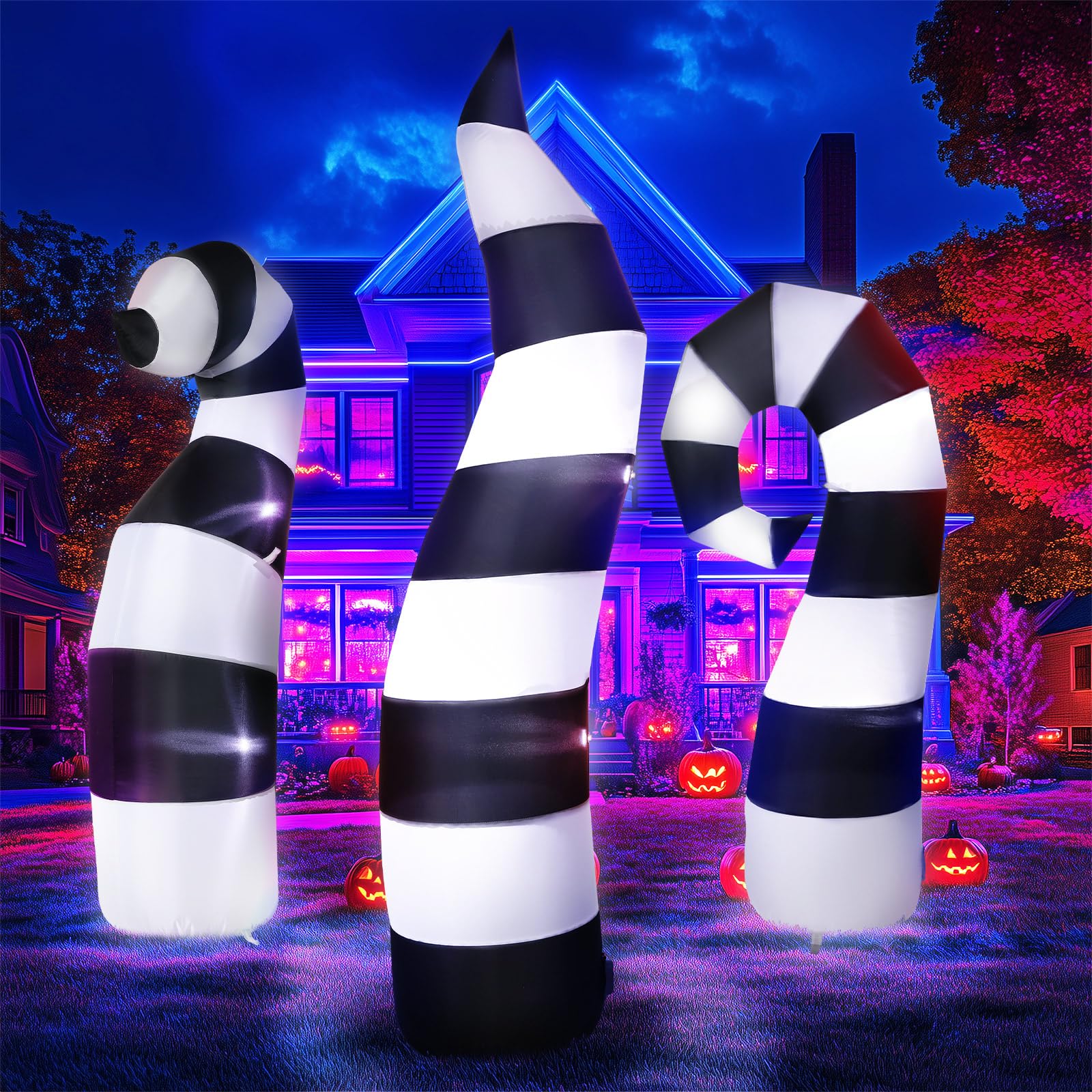 Leyndo 3pcs Halloween Sandworm Inflatables Decoration 6 ft Light Giant Yard Lawn Snake Decor with Build in LED Sandworm Blow up 
