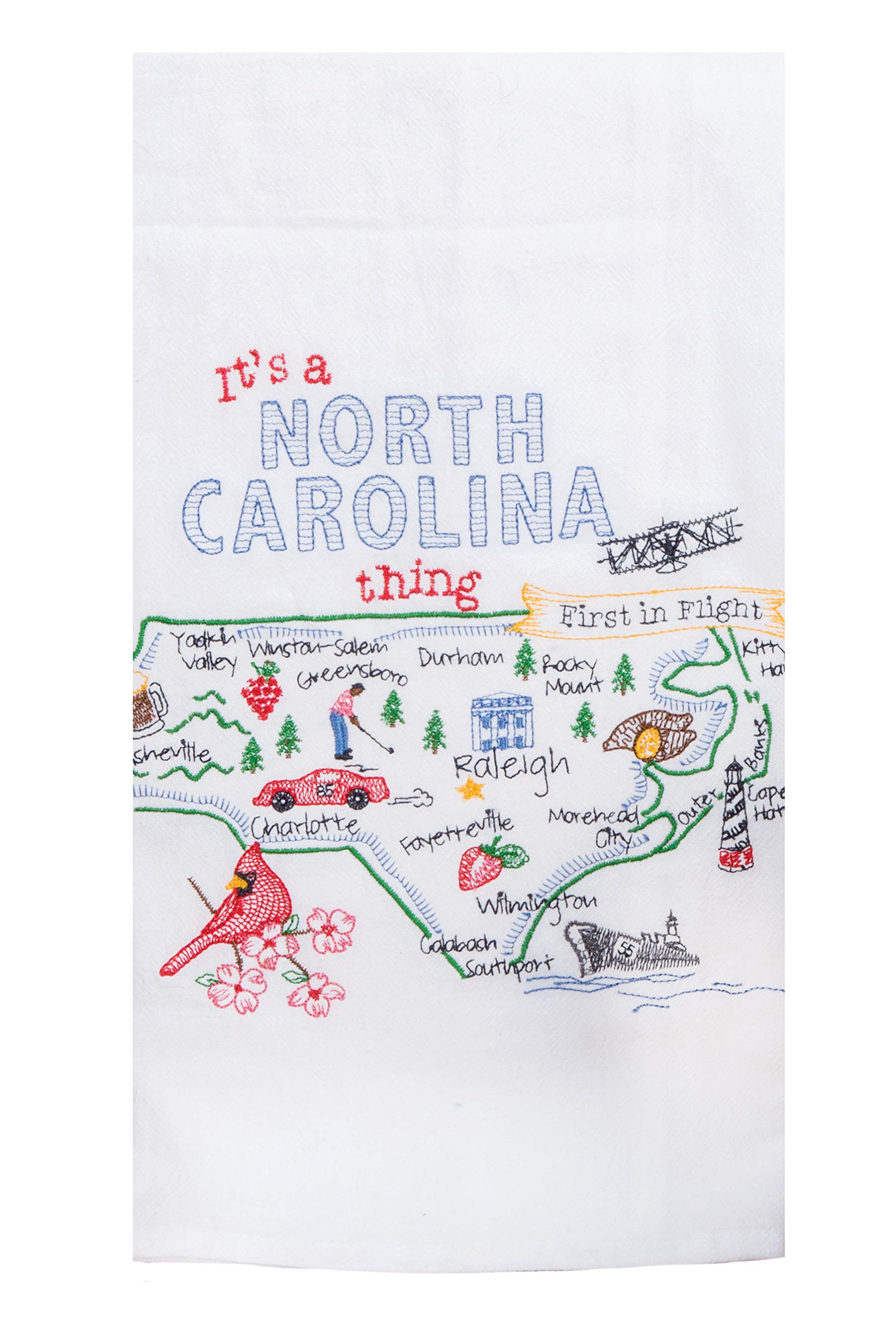 KayDeeDesigns Kitchen Towel Bundle - 2 Piece Embroidered North Carolina, Linen, Small, Multicolored, Model F2216 F2217