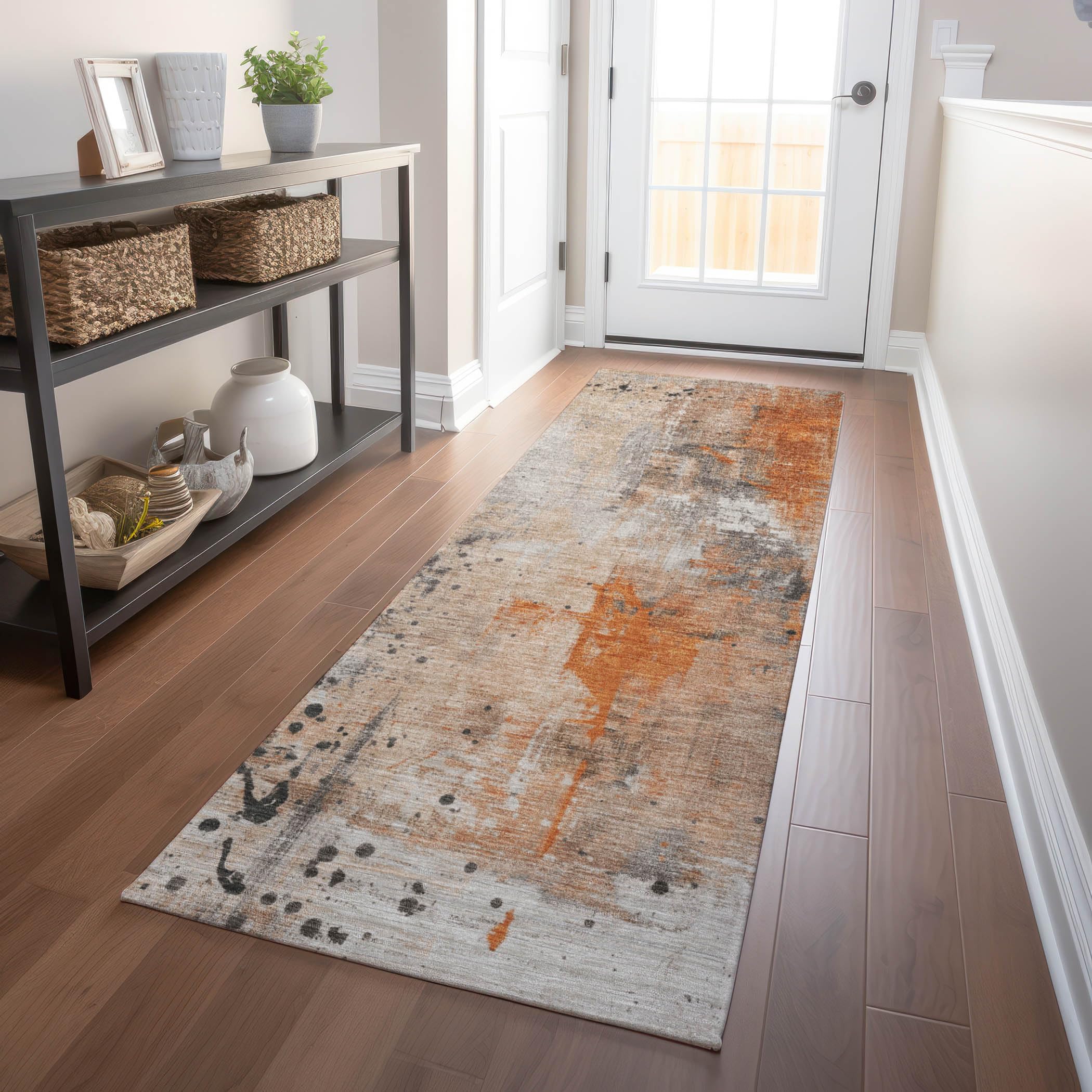 Machine Washable Indoor/Outdoor Chantille Orange 23 x 76 Runner Rug