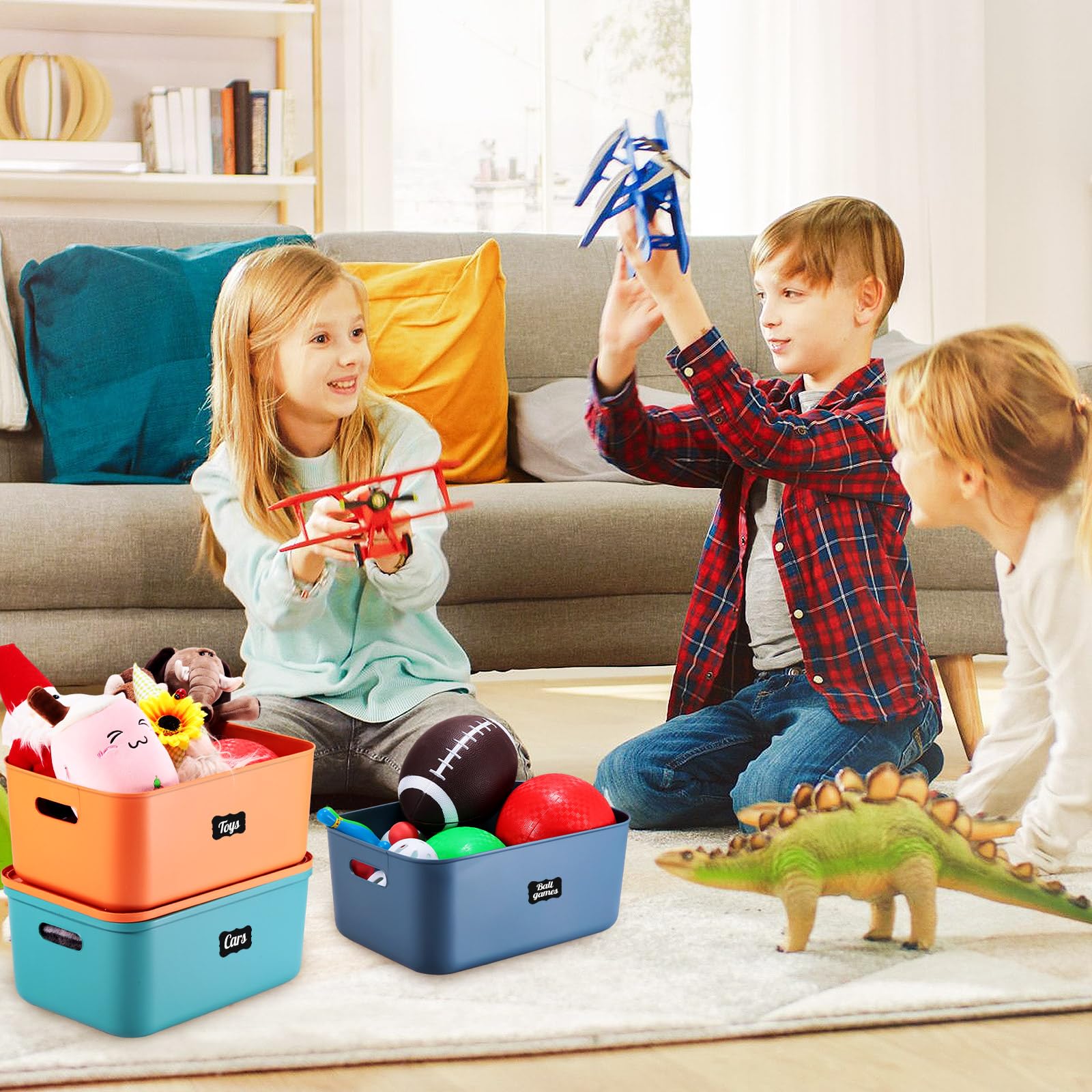 Tanlade 8 Pcs Plastic Storage Bins Stackable Baskets With Lid And Handle Colorful Desktop Storage Box Cubby Containers For Shelf