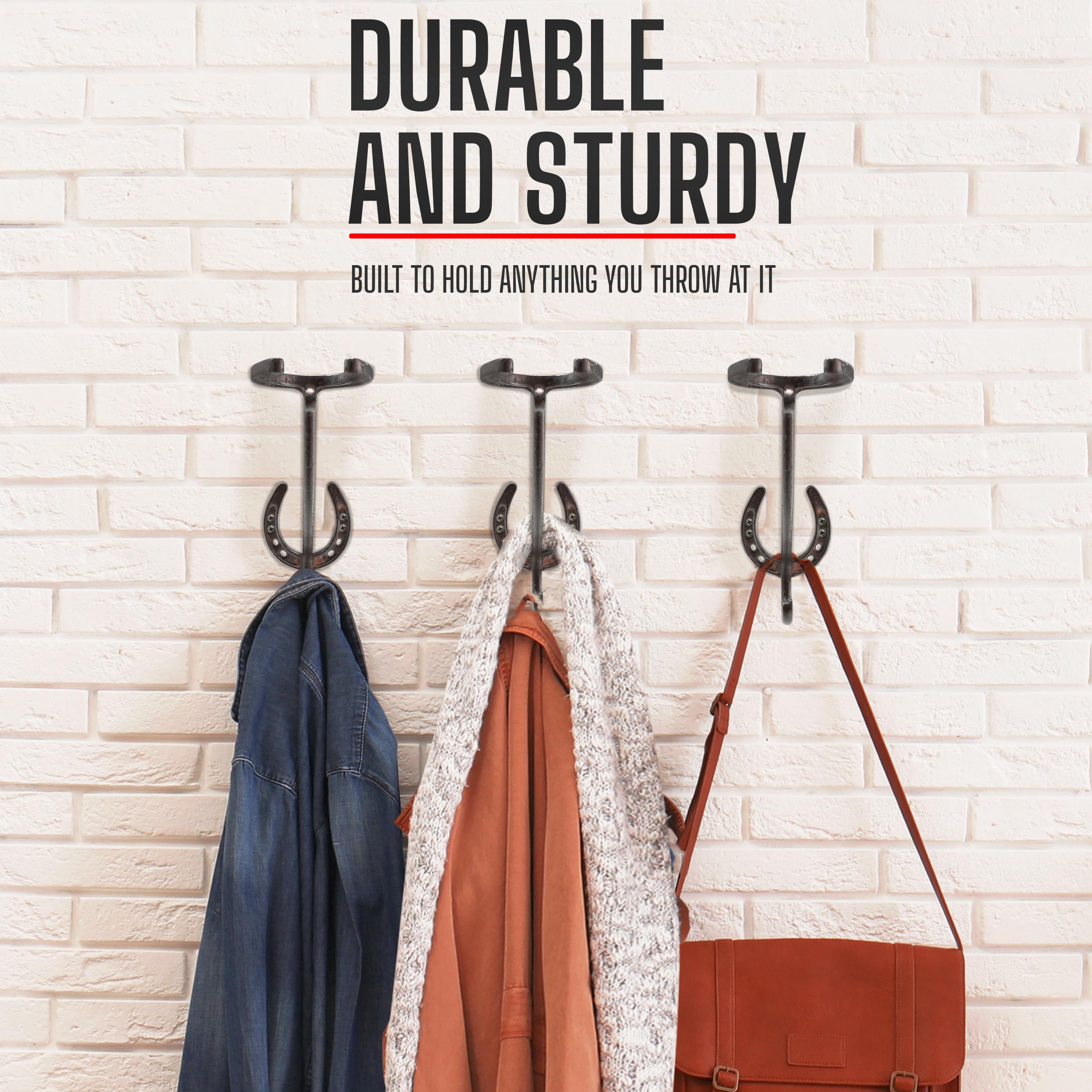 A.J. Boone Cowboy Hat Rack - Set Of 2 Decorative Wall-Mounted Holder - Heavy-Duty Iron Hanger And Organizer Diy Kit For Hats, Co