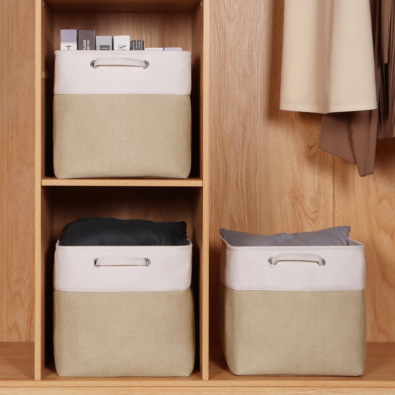 Kntiwiwo Cube Storage Bins 13'' X 13'' X 13'', Foldable Fabric Storage Cubes With Hnadles, Large Closet Organizer Basket For She