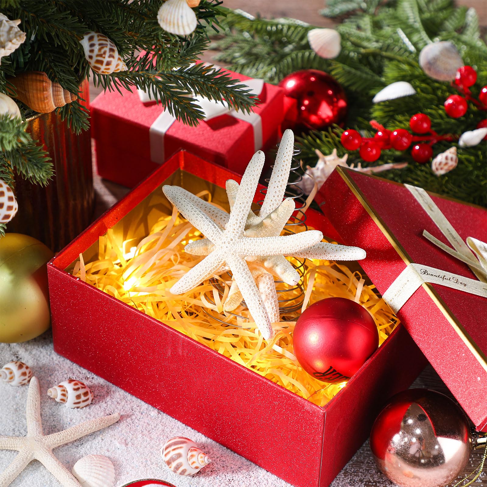 Demissle Natural Starfish Tree Topper Beach Christmas Tree Topper 6 Inch Starfish Treetop Decoration Coastal Christmas Holiday D