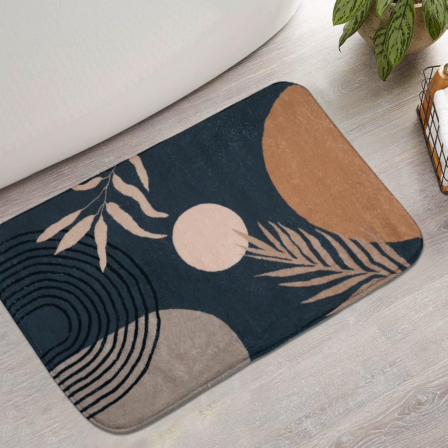 Bathroom Rugs Non-Slip Boho Bath Mat, Small Cute Bath Mat Soft Washable Bath Rug For Bathtub Boho Decor | Black