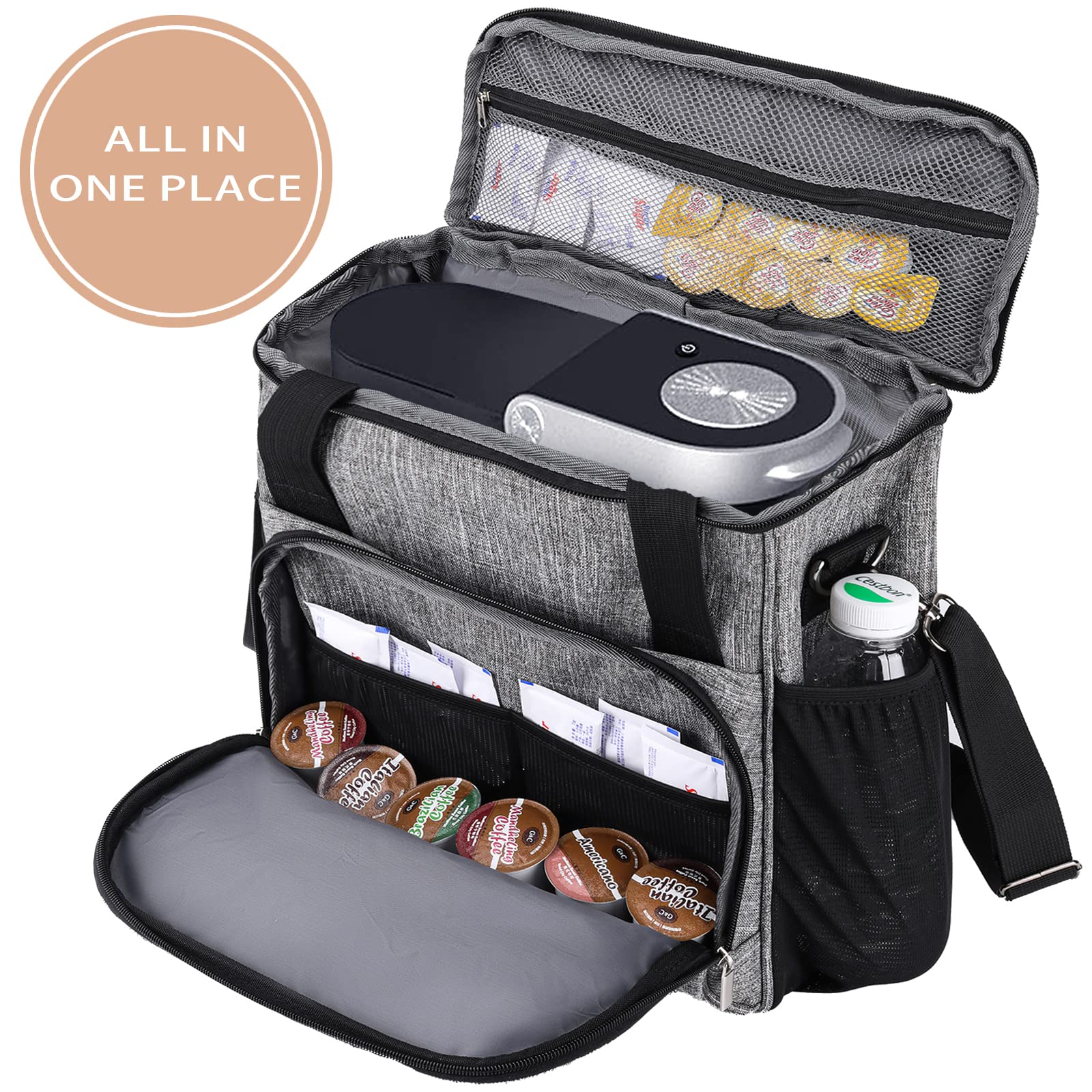 Coverque Coffee Maker Carring Bag For Keurig K-Mini Or K-Mini Plus, Storage Mini Tote Case For Travel, Grey