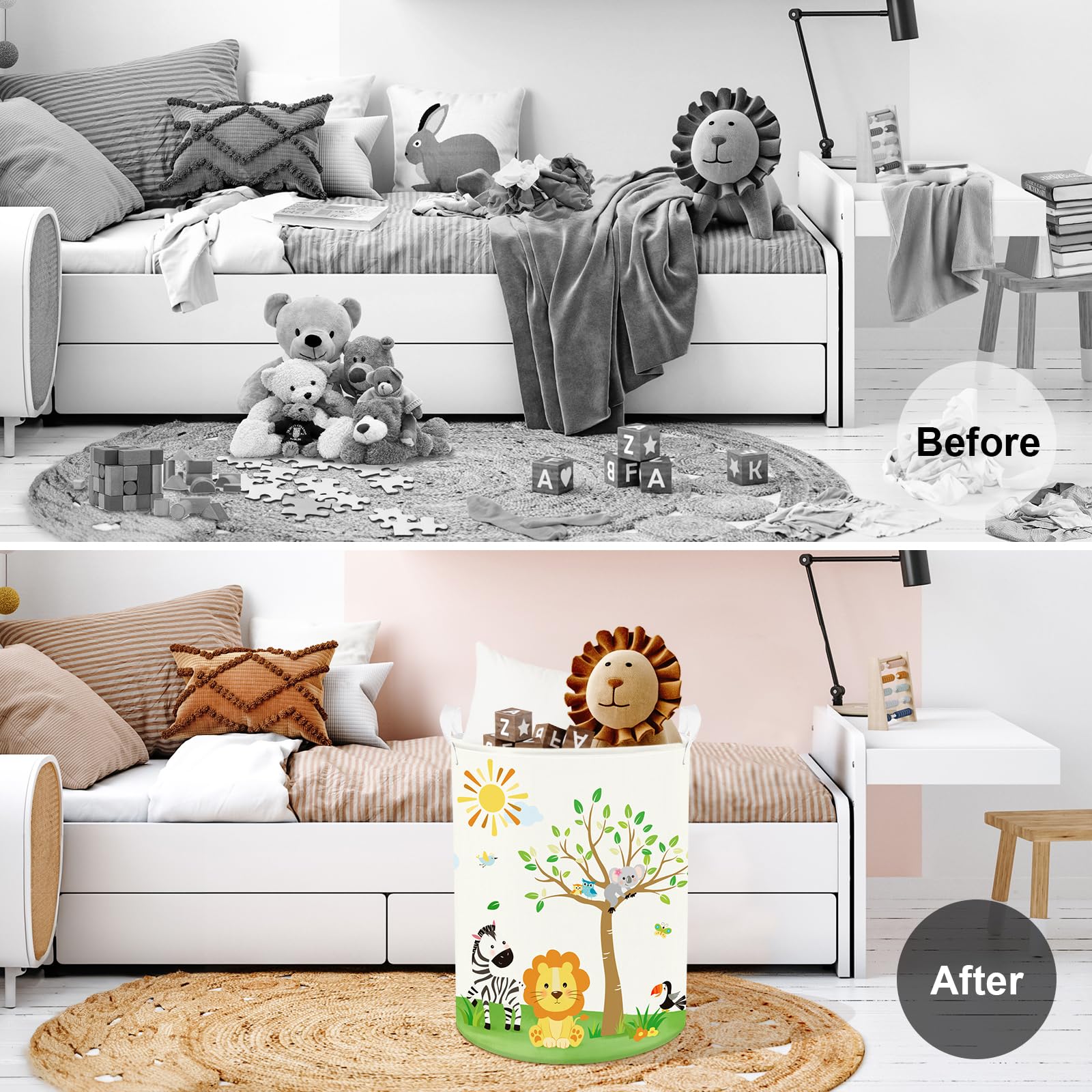 Clastyle 63L Large Jungle Animal Tree Kid Laundry Hamper With Handle Boy Girl Bedroom Bathroom Nursery Collapsible Clothes Toy S