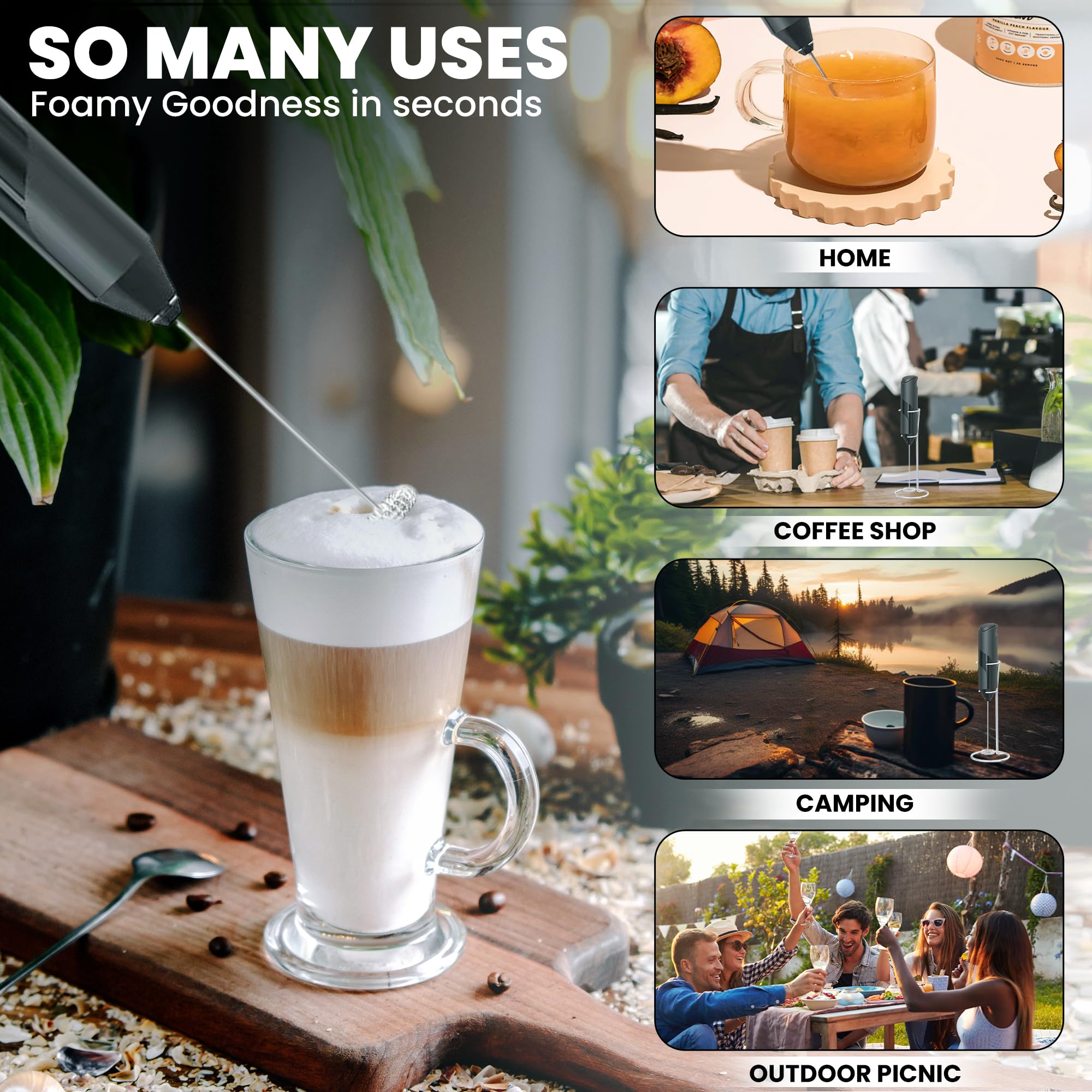 Alpspeaks Handheld Milk Frother Wand - Electric Whisk Frother For Coffee Battery Operated - Stirrers Electric Milk Frother - Ele