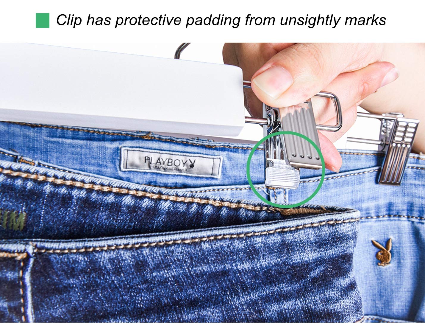 Amber Home 14.17'' Solid White Wooden Pant Skirt Hangers 10 Pack, Bottom Hangers For Slacks Trousers Jeans With 2-Adjustable Ant