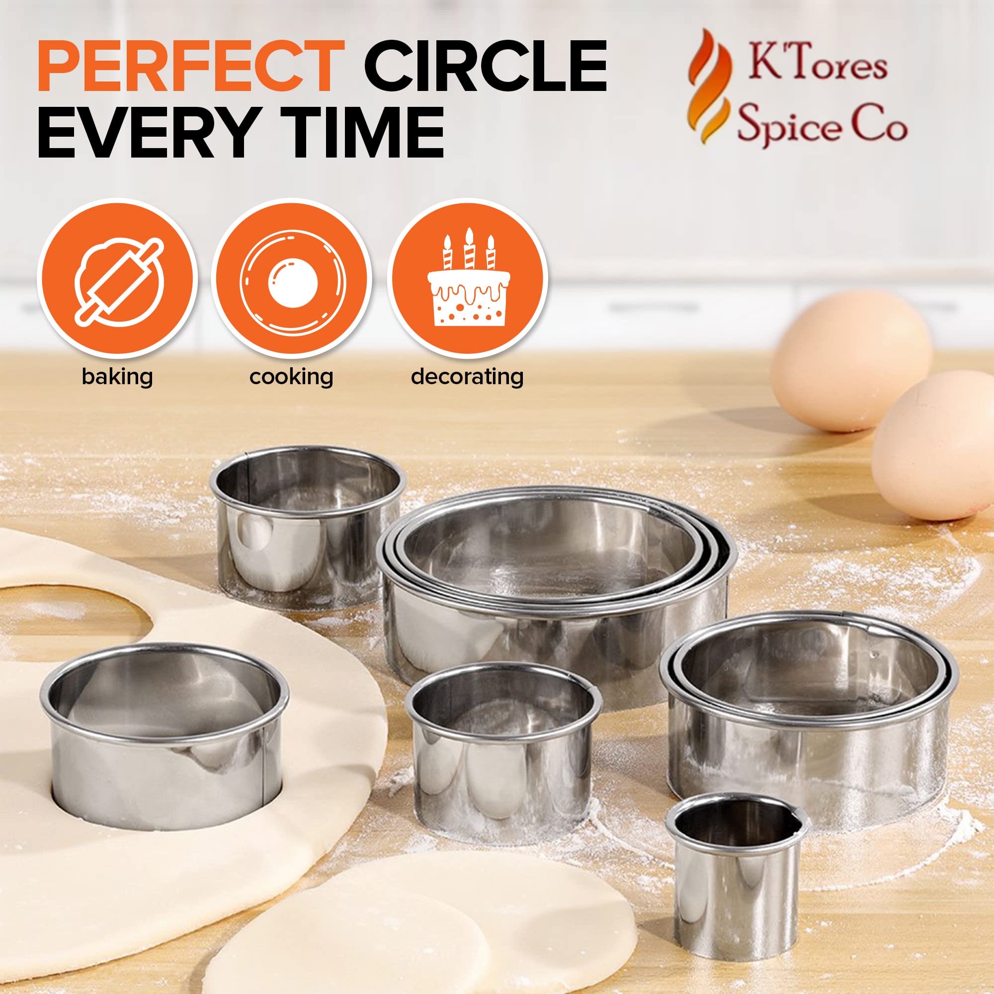 K'TORES SPICE CO Stainless Steel Cookie Cutter Set - 11 Piece Round Baking Pastry Cutters in Steel - Model KTR-169-10021