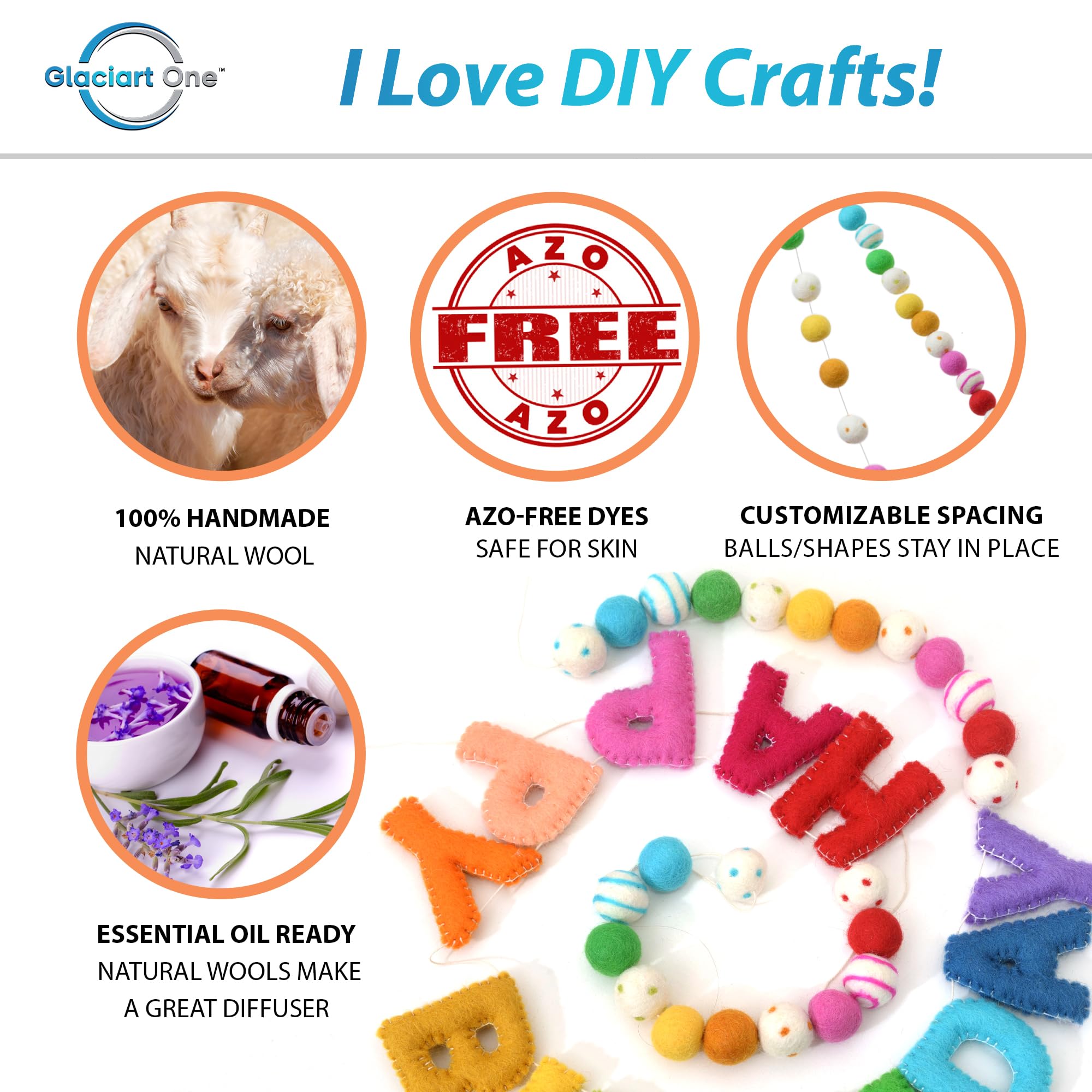 Glaciart One Happy Birthday Garland - Natural Handmade Wool Letters & Balls - Birthday Party Decorations & Party Supplies - Read