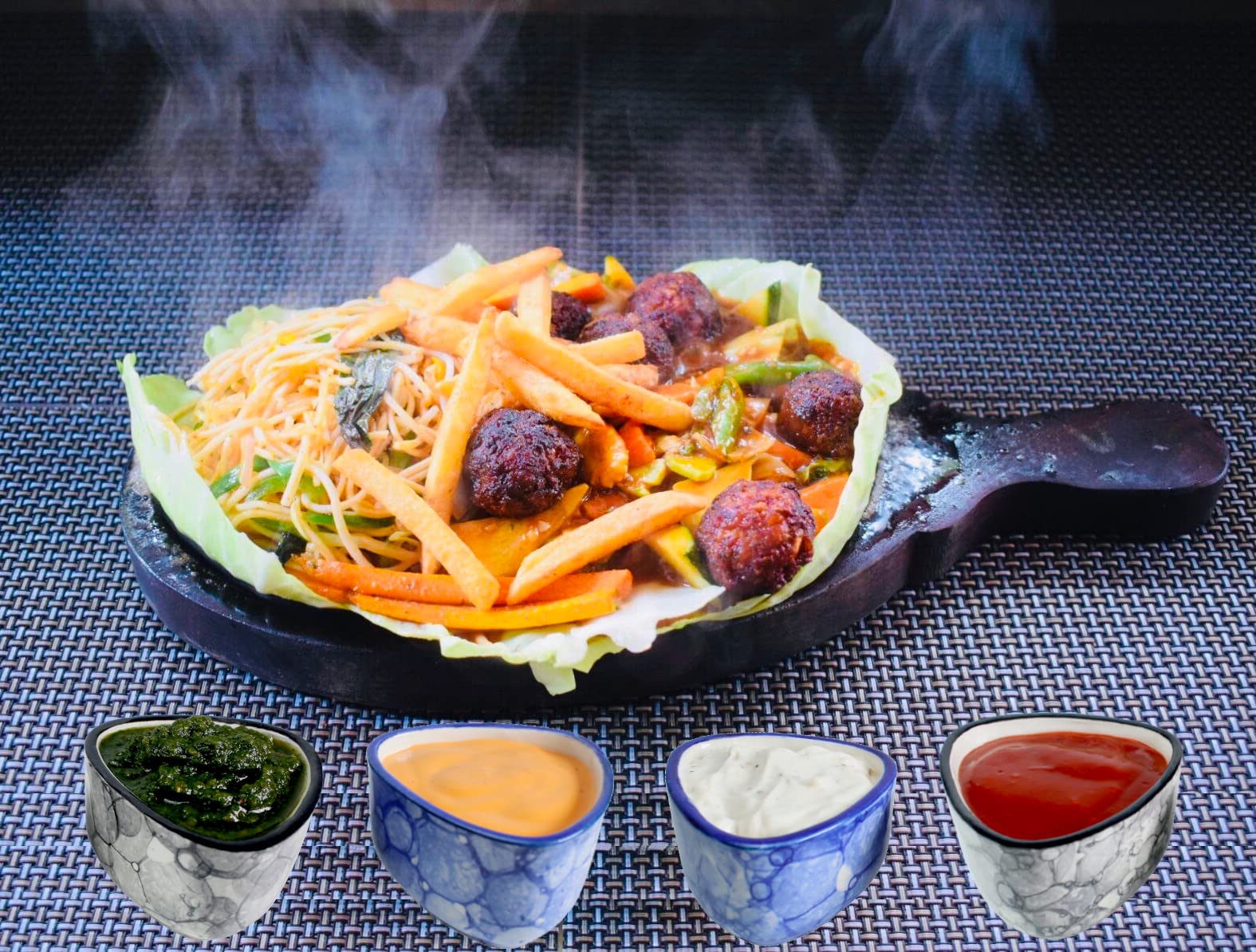 U & U Unique Utilities Ceramic Chutney Bowl Set Of 4 Small Ketchup Sauce Dip Bowl Pots (Blue Grey 80 Ml)