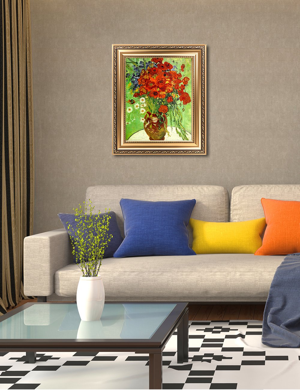 Decorarts - Red Poppies And Daisies, Vincent Van Gogh Art Reproduction. Giclee Prints Match With Golden Framed For Wall Decor. P