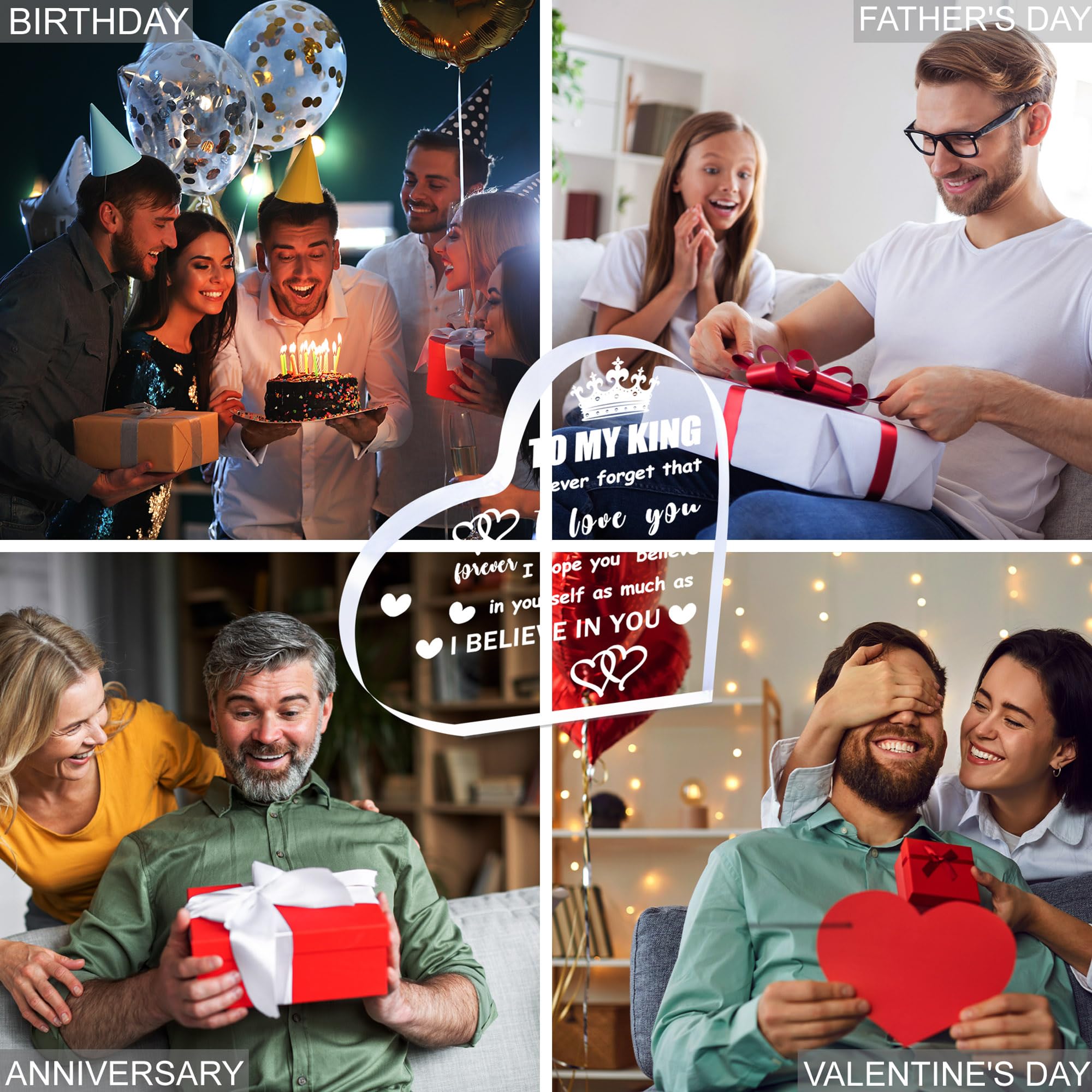 To My King - Christmas Gift for Boyfriend, Husband, Dad | Romantic Heart Acrylic Block Decorative signage from Wife or Girlfrien