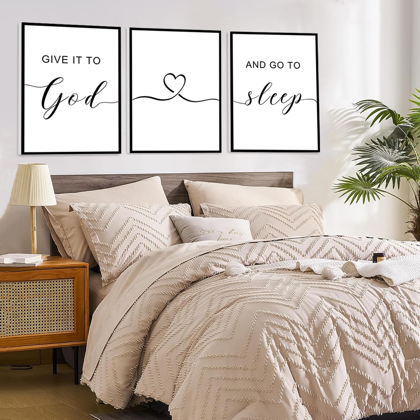 Framed Give It To God And Go To Sleep Signs 36X16   , Above Bed Wall Decors, Black And White Bedroom Decor (12X16 Inches, Set Of