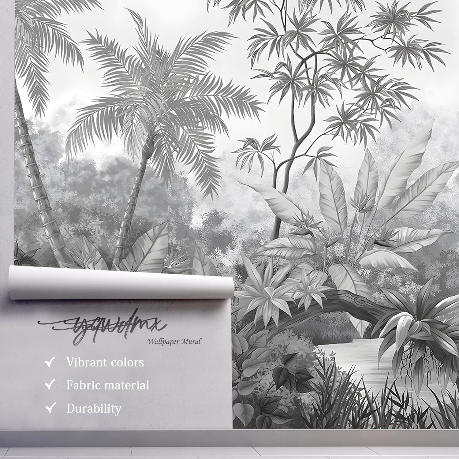 Yqwdmx -Grey Rainforest Leaves Fabric Wallpaper Bedroom Xt11 L 180'' X 115''