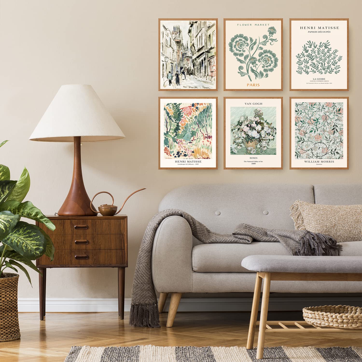 Sage Green Matisse Wall Art Prints Set Of 6 Canvas Vintage Eclectic Aesthetic Abstract Gallery Floral Van Gogh William Morris Fl