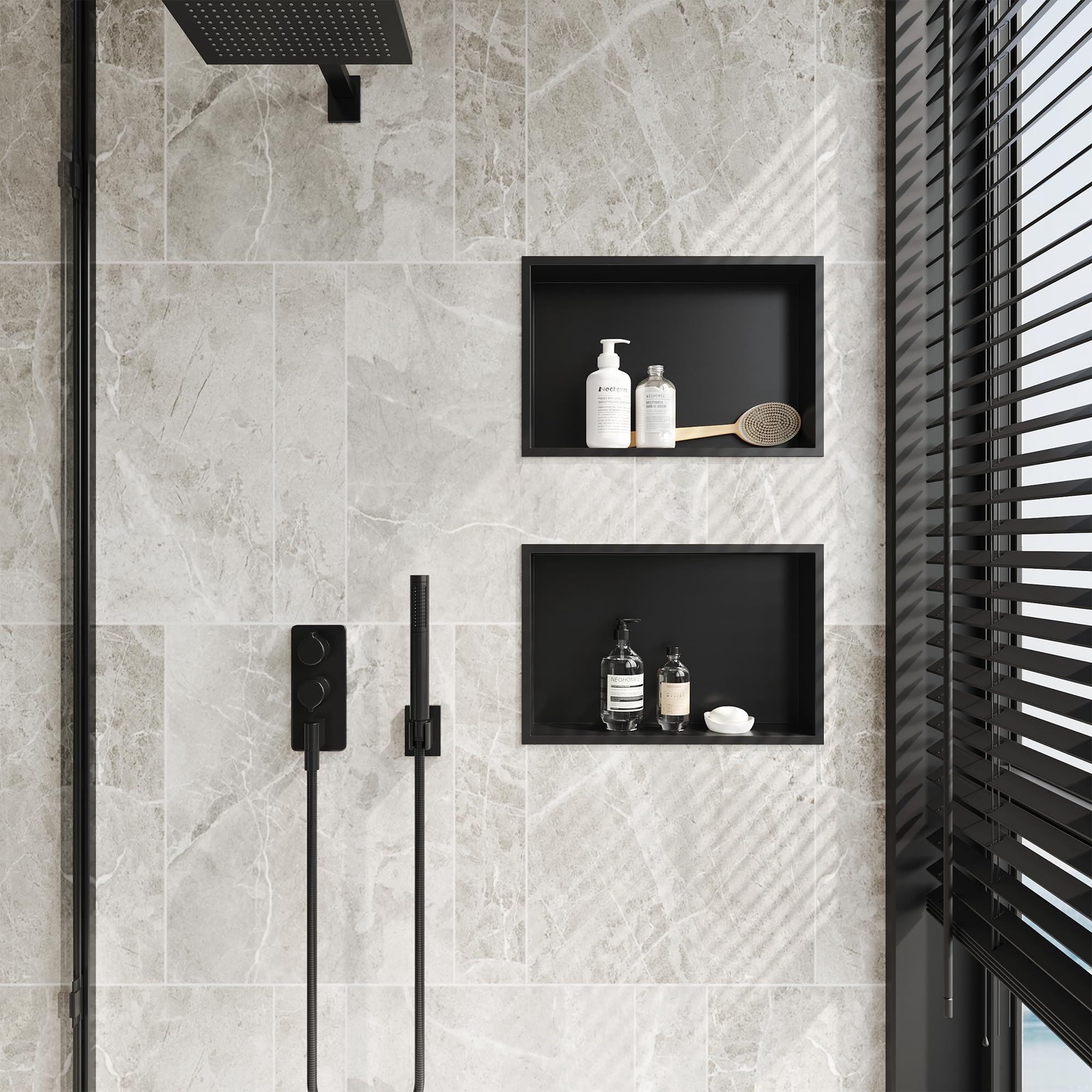 Neodrain Shower Niche, Insert Storage Shower Shelf (Outside Size 19.1   X13.1)(Inner Size 18''X12''), Stainless Steel Wall Niche