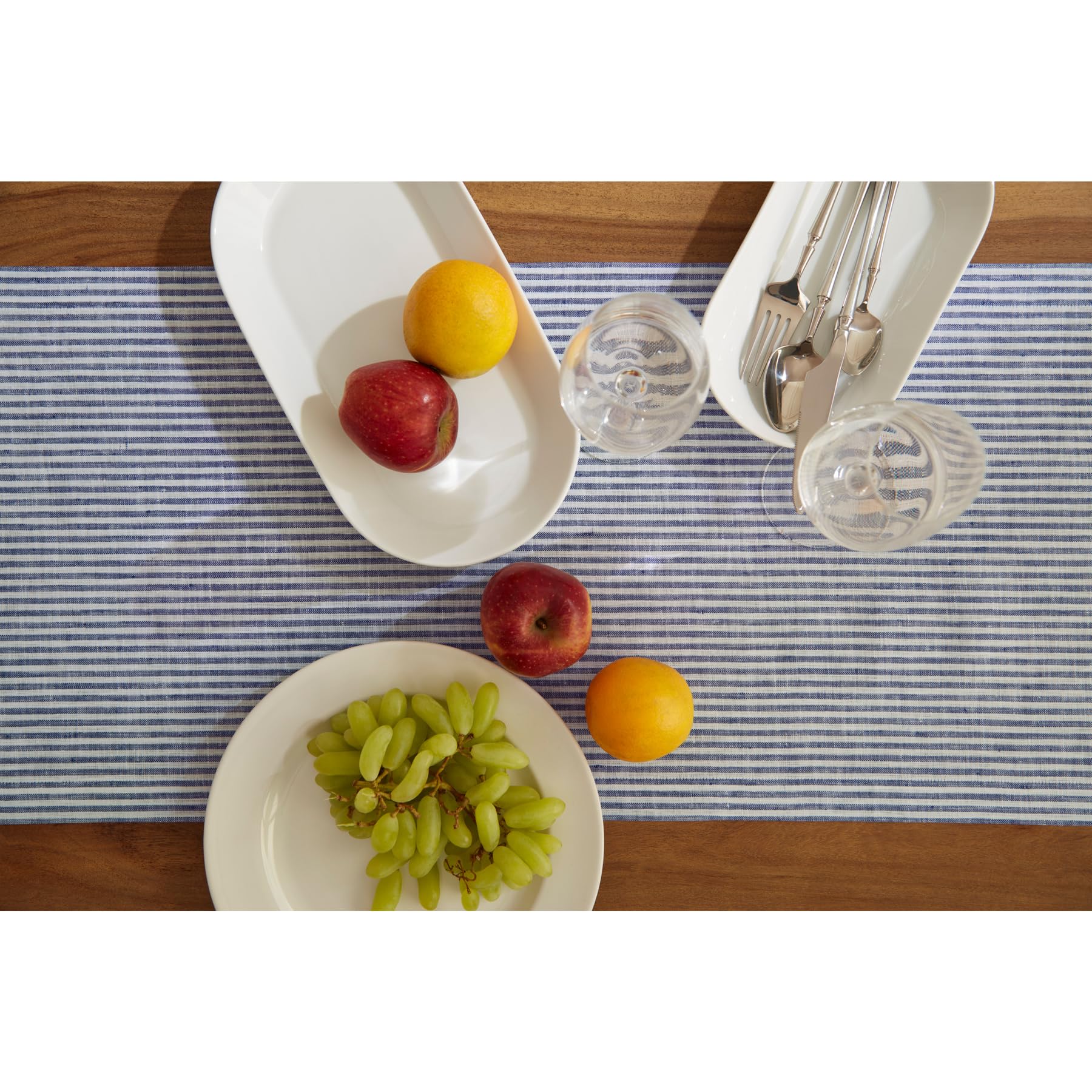 Solino Home Stripe Linen Table Runner 48 Inch - 100% Pure Linen Navy And White Short Table Runner 14 X 48 Inch Ideal For Dresser