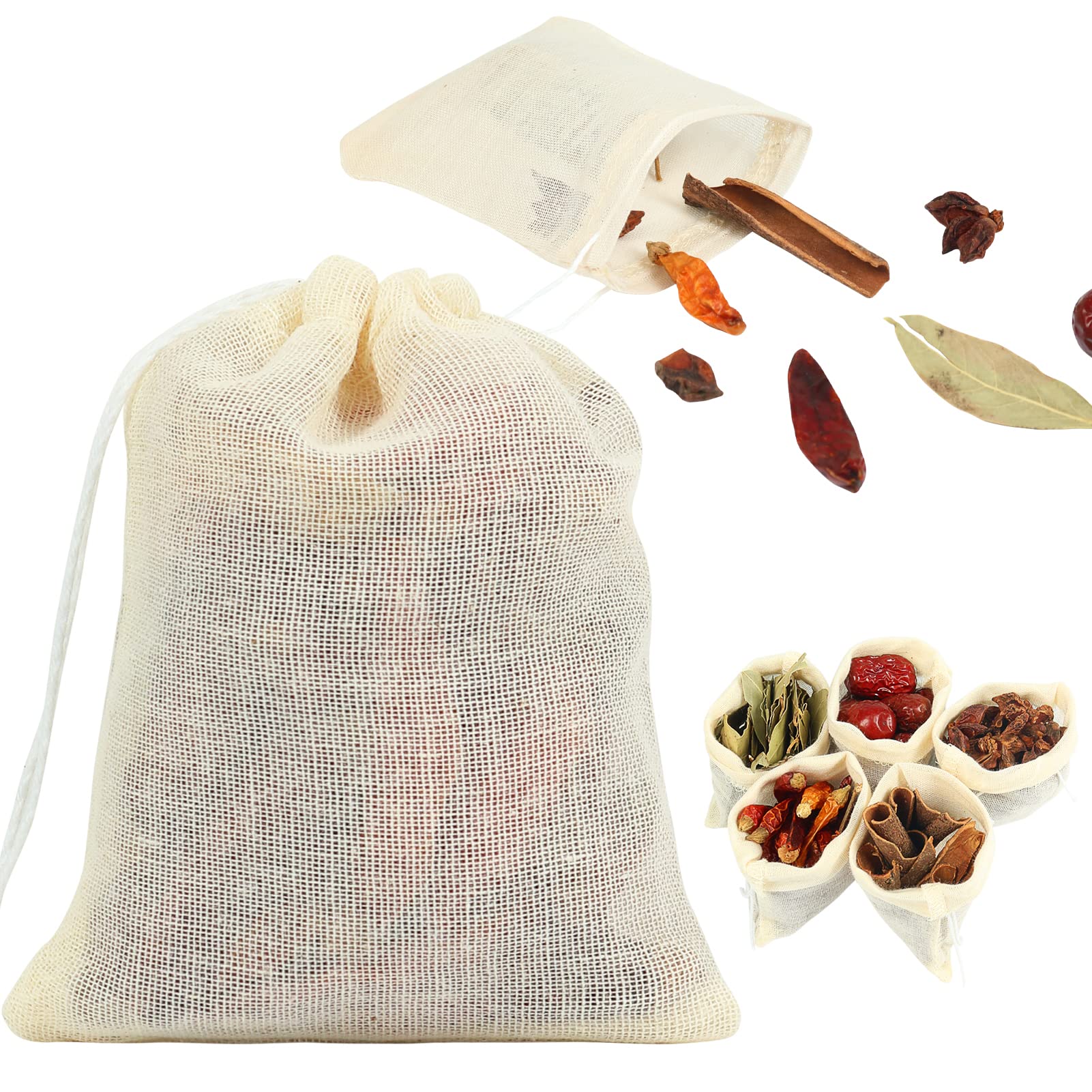 YQL 3x4 Inch Spice Bags for Cooking, 30PCS Reusable Small Muslin Bags