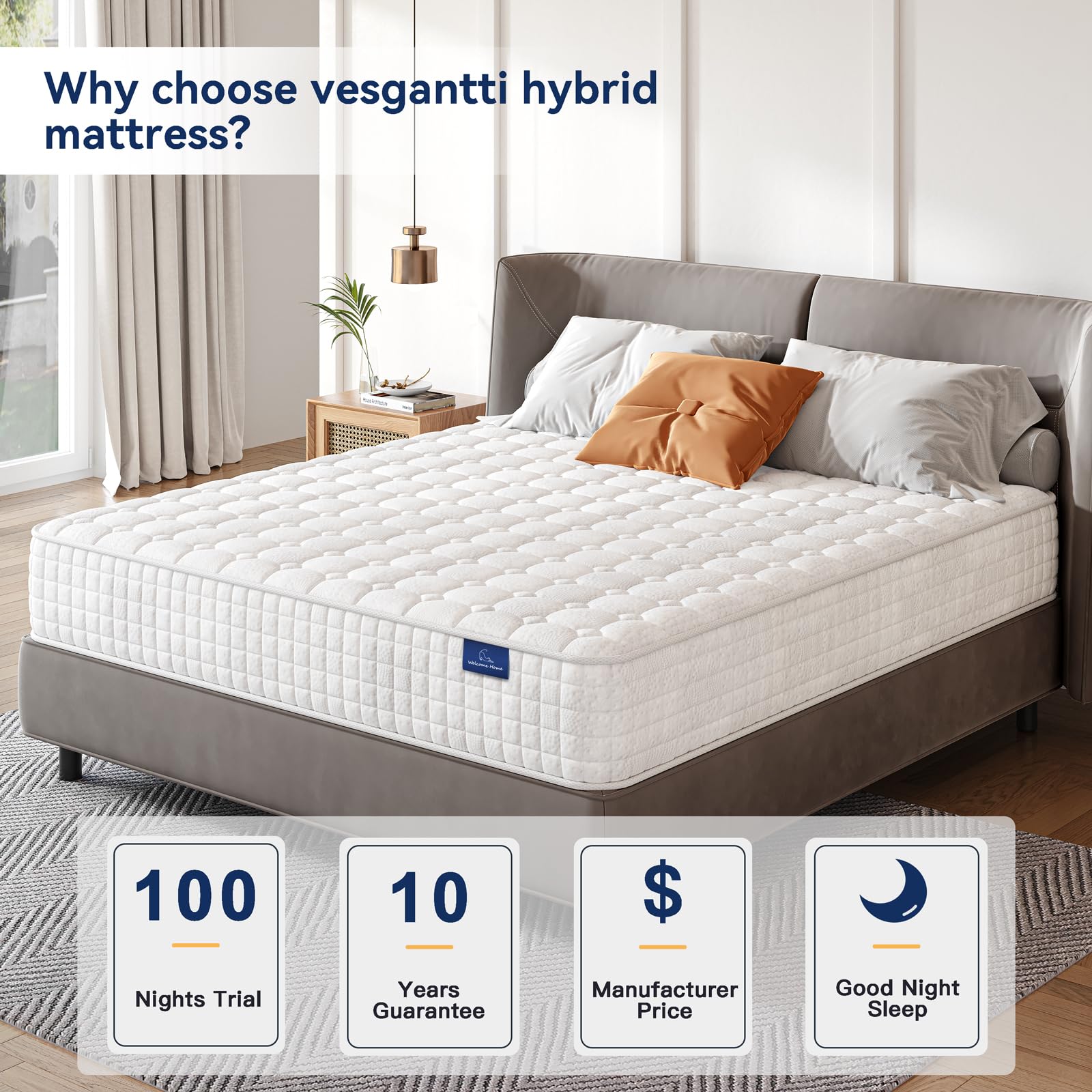 Vesgantti 8 Inch Multilayer Hybrid Twin XL Mattress - Multiple Sizes & Styles Available  Ergonomic Design with Memory Foam and Pocket Spring  Medium Firm Feel  White