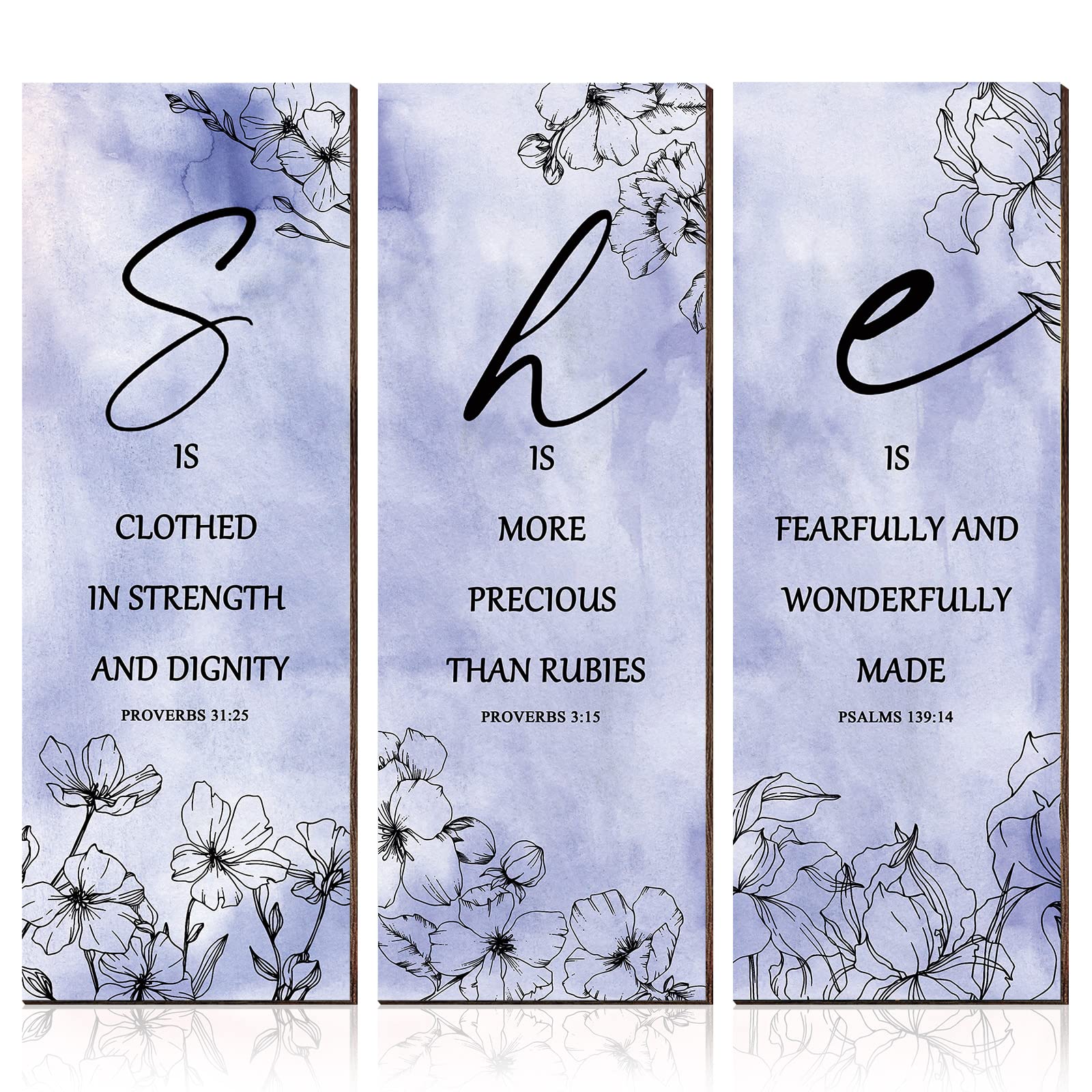 Qunclay 3 Pcs Pink Flower Inspirational Wall Decor Art Gift Wooden Motivational Hanging Christian Quotes Floral Decor for Women 
