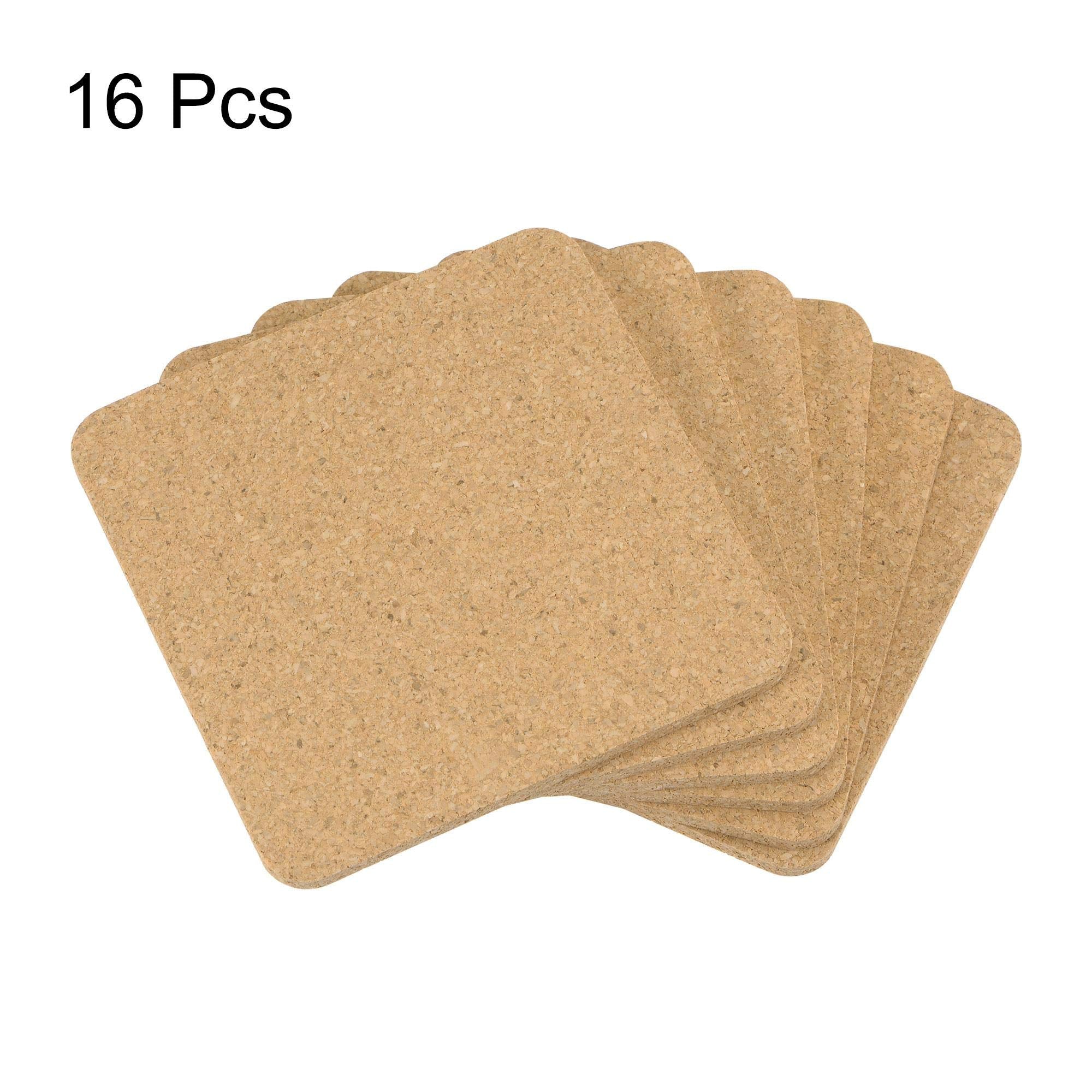 Uxcell Cork Coasters Wooden Trivet Drinks Mats, Square 3.5 X 3.5 Inch, 0.16 Inch Thick For Home Bar Kitchen Restaurant Lab, Yell