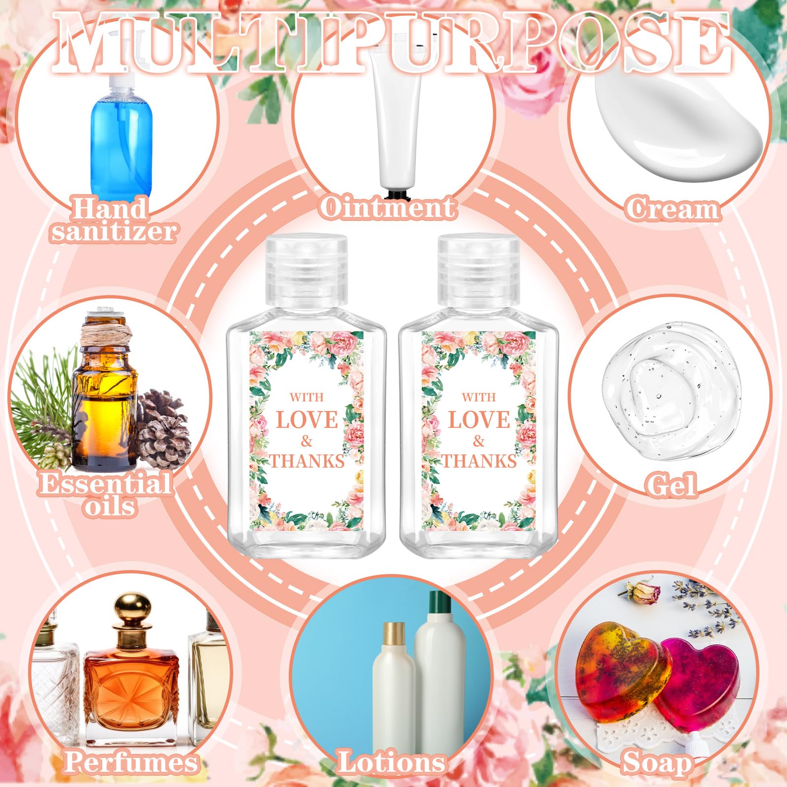 Tiangrid 50 Sets Mini Hand Sanitizer Bottles Wedding Favors Bulk For Guests 50 2Oz Empty Travel Size Hand Sanitizer Bottles With
