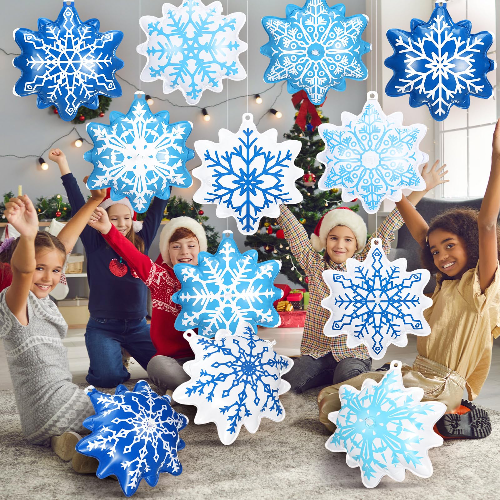 Jetec 12 Pcs Christmas Inflatable Balls 12 Inch Light Up Giant Snowflake Inflatable Christmas Decorations PVC Blow Up Xmas Large