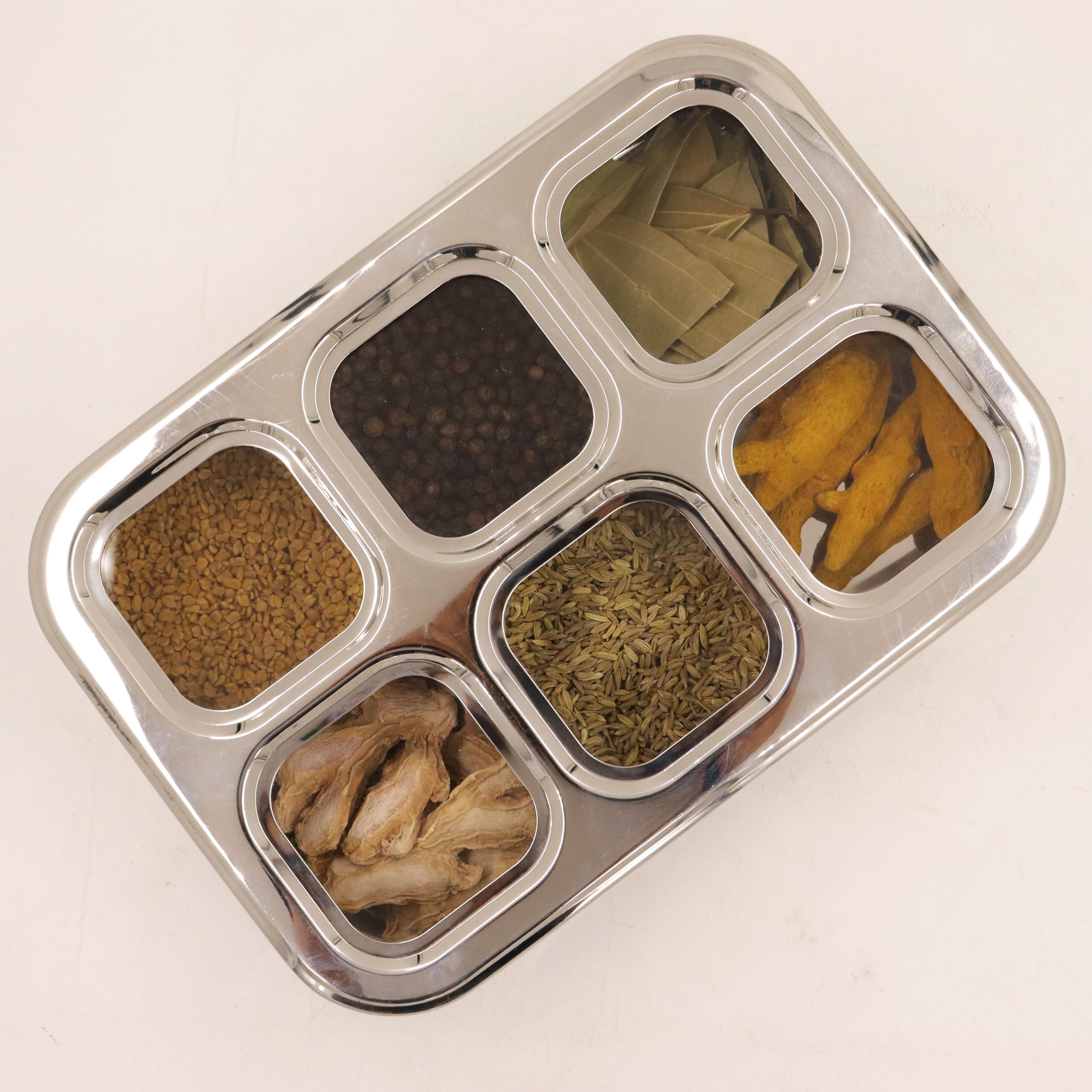 Spillbox Stainless Steel Spice Box Set For Kitchen With Spoon|Masala Box For Kitchen|Masala Dani|Masala Dabba &Spice Container|6